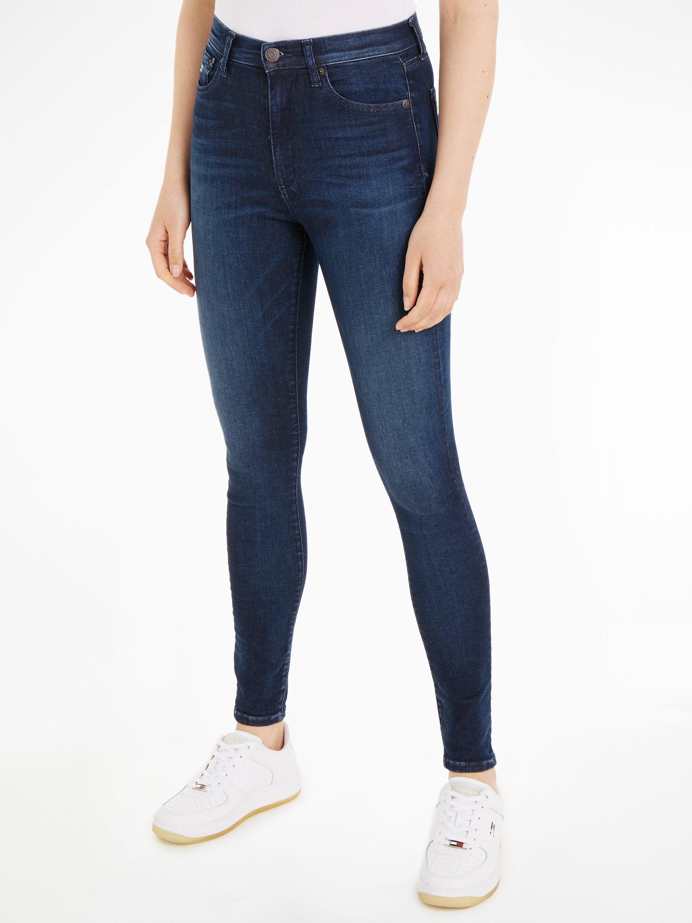 Tommy Jeans Bequeme Jeans Sylvia Skinny Slim Jeans Hohe Leibhöhe mit Ledermarkenlabel