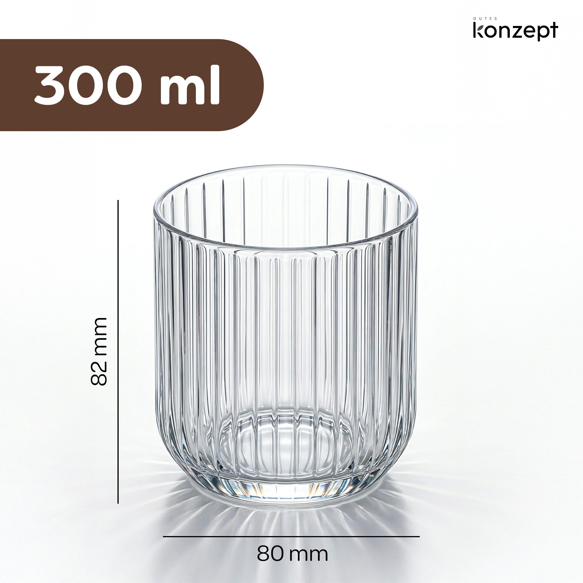 KONZEPT Dessertschale Set 300 ml aus geripptem Glas – elegant, liegen perfekt in der Hand, (6-tlg), perfekt für Tiramisu, Panna Cotta, Joghurt-Müsli und Schichtdesserts