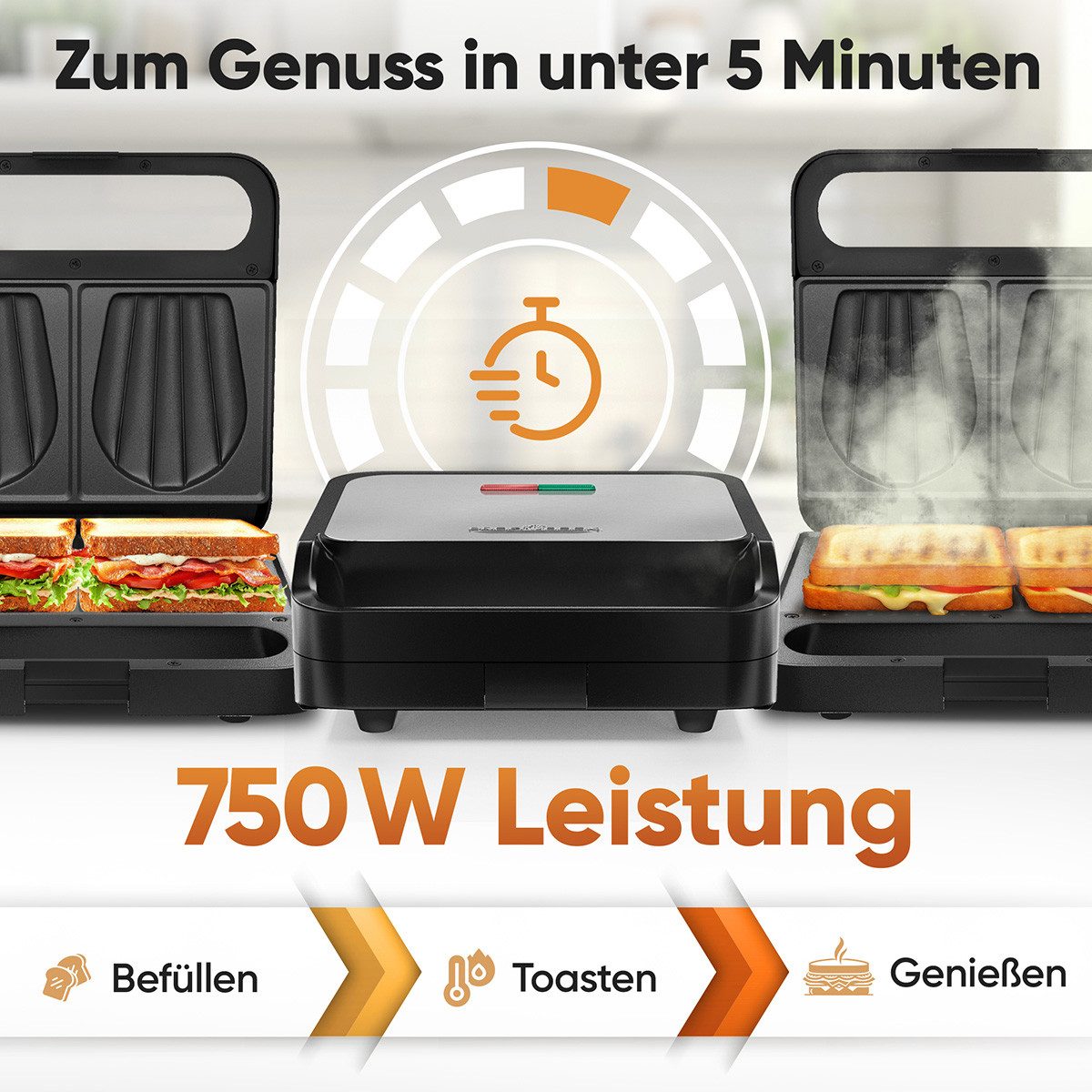 ProfiCook Sandwichmaker PC-ST 1297, Sandwichmaker, muschelförmige Sandwiches, 750W