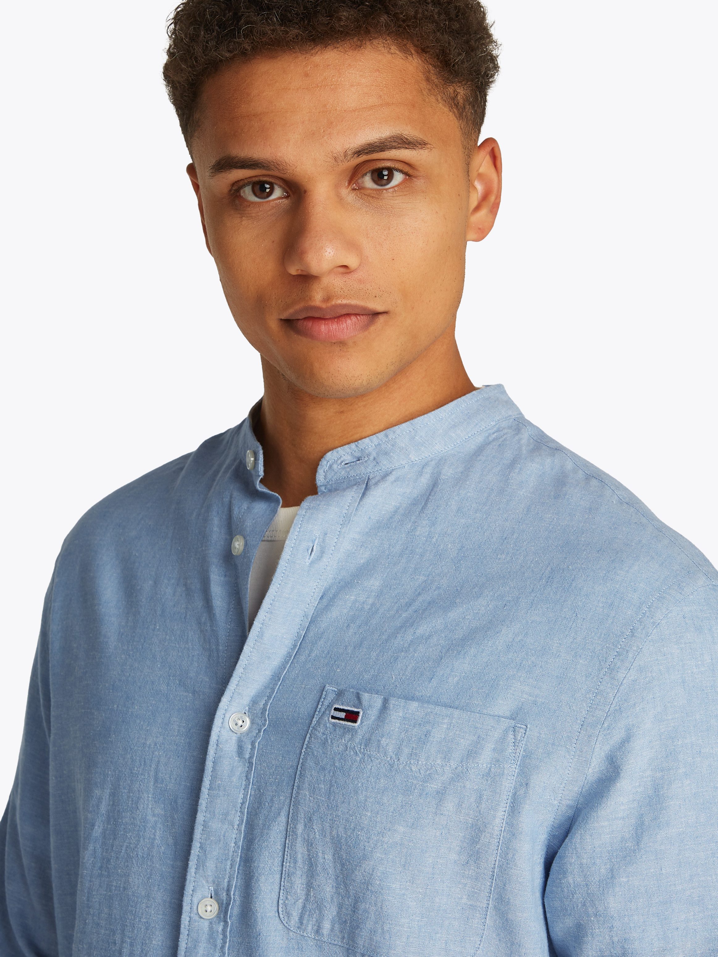 Tommy Jeans Langarmhemd TJM LINEN MIX BAND COLLAR SHIRT günstig online kaufen