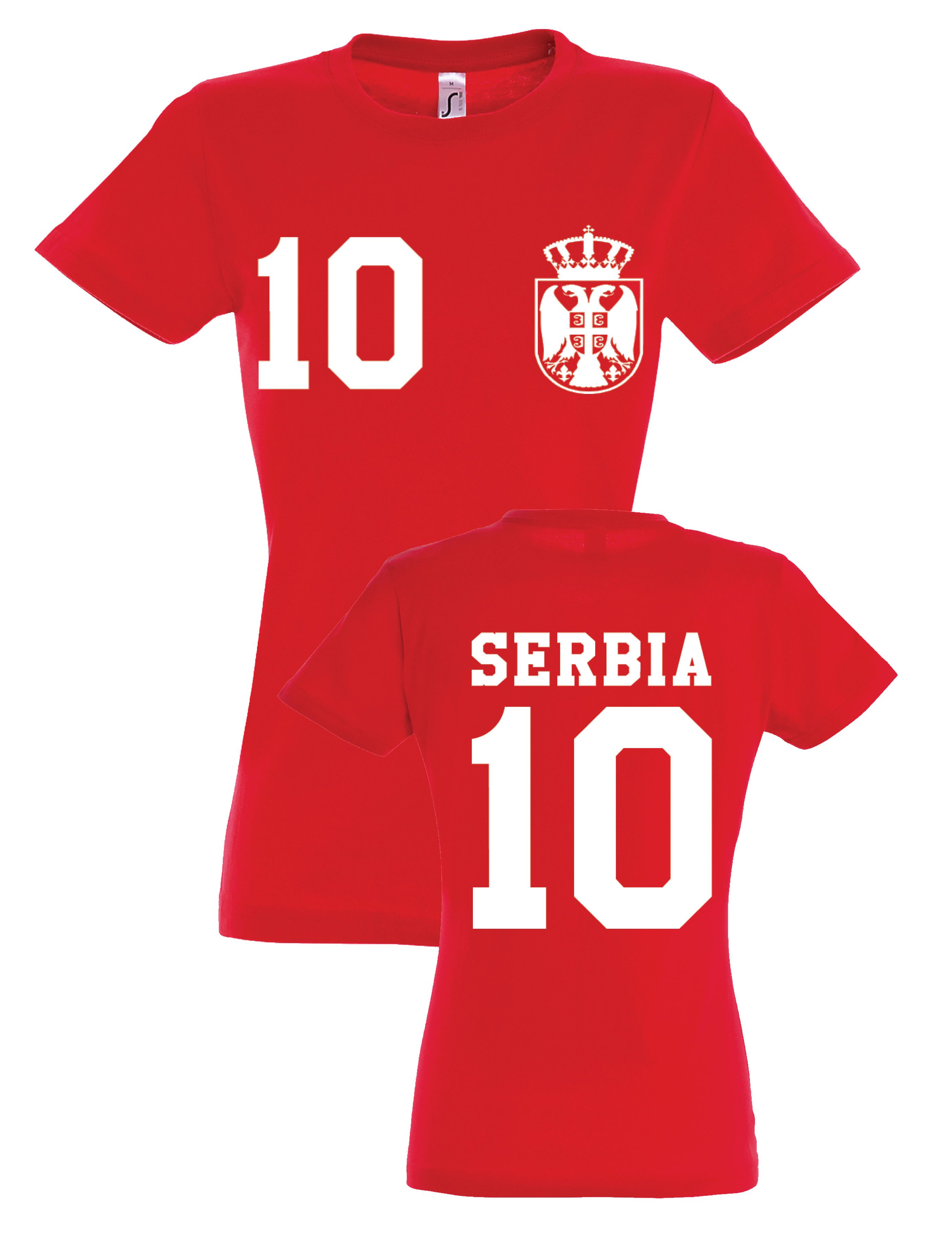 Youth Designz T-Shirt Serbien Damen T-Shirt im Fußball Trikot Look mit trendigem Motiv