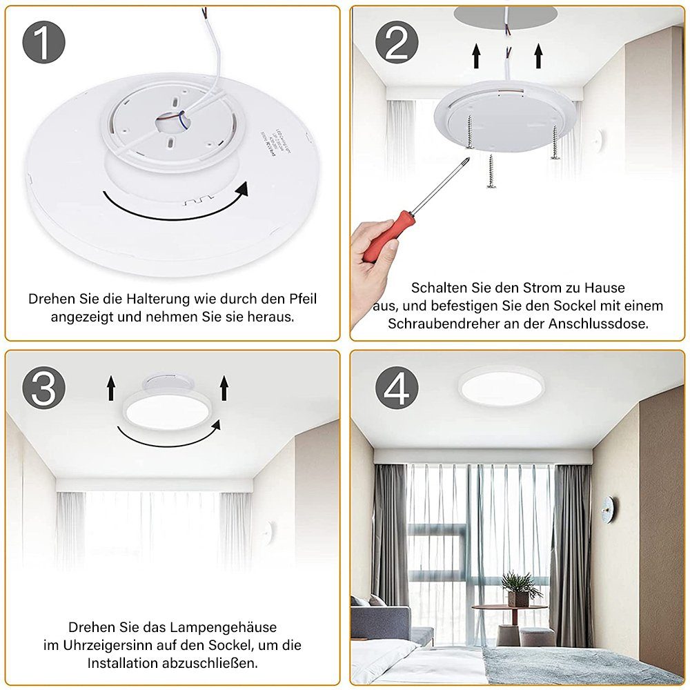 Sunicol für Bad Weiß Keller mit Fernbedienung, Balkon Schlafzimmer Wohnzimmer Deckenleuchten Küche Badezimmer-Lampe Dimmbar Deckenlampe IP44,