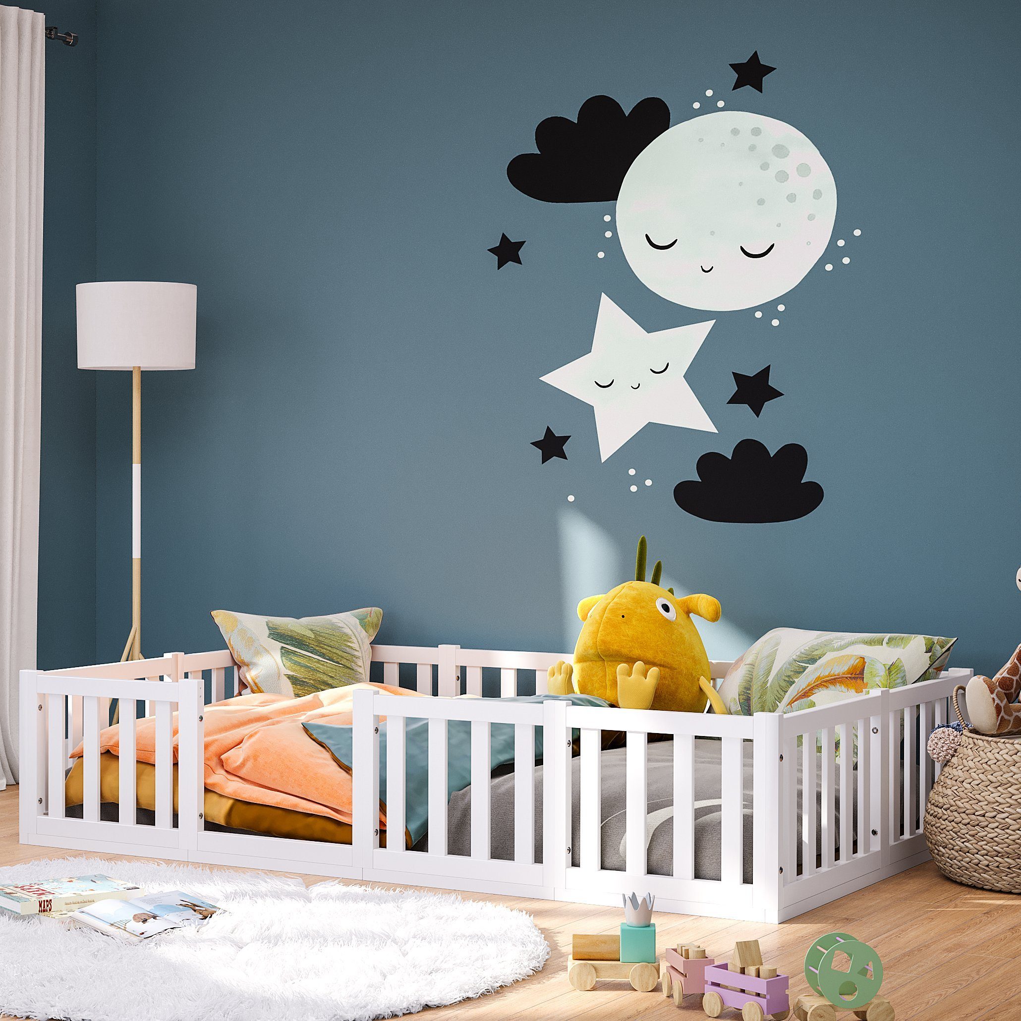 Bellabino Kinderbett Tapi (Bodenbett mit Rausfallschutz und Lattenrost, wei günstig online kaufen