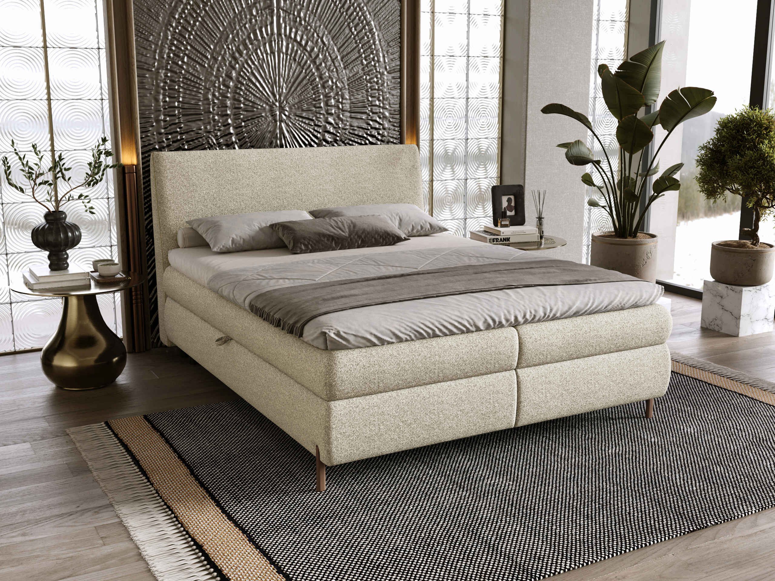 MIRJAN24 Boxspringbett Evia (mit zwei Bettkästen für die Bettwäsche), Polsterkopfteil, Härtegrad: H3, Topper