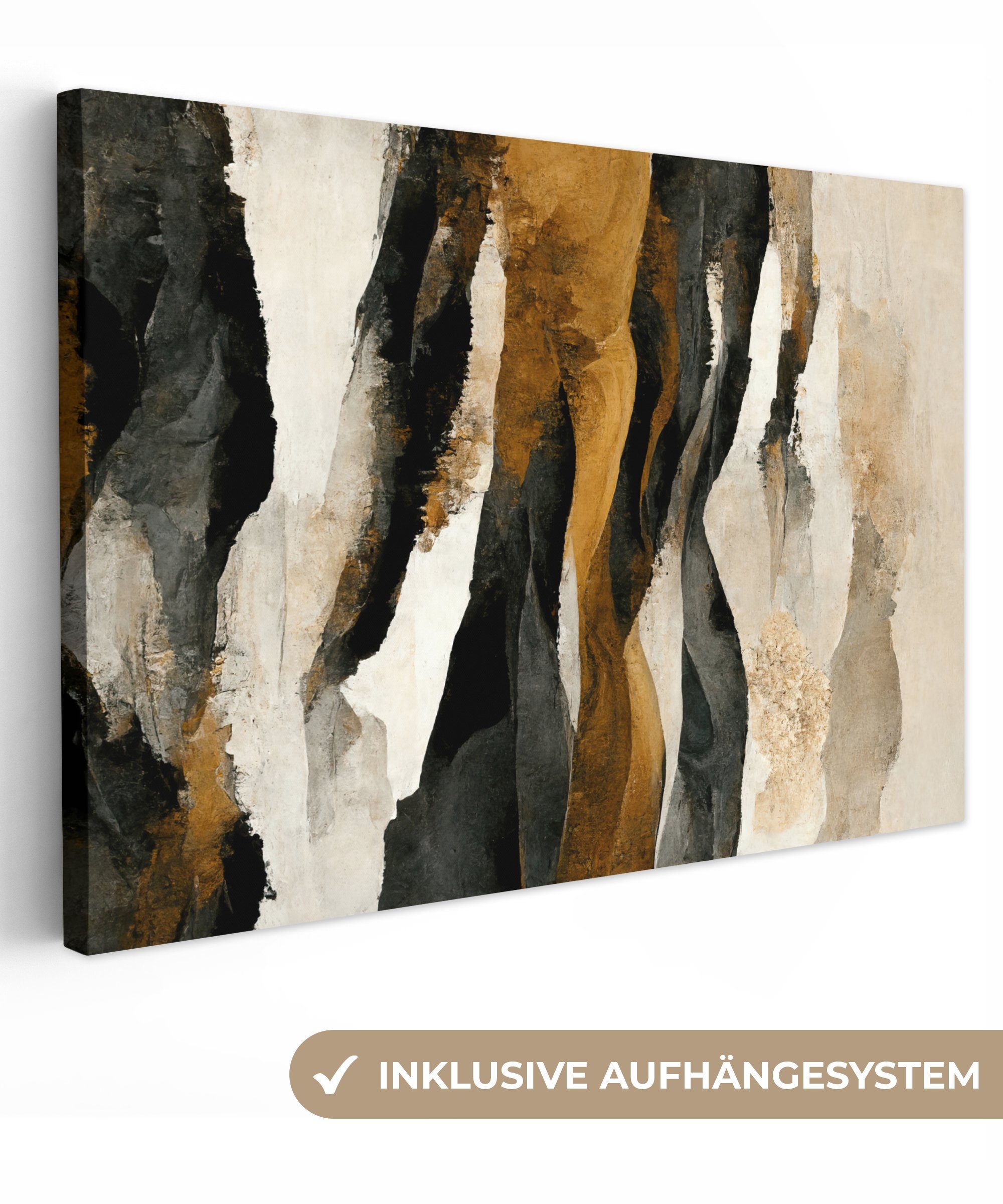 OneMillionCanvasses® Leinwandbild Kunst - Landschaft - Berge - Schwarz - Weiß - Beige, (1 St), Wandbild für alle Wohnbereiche, Gemälde, XXL, großes, 120x80 cm