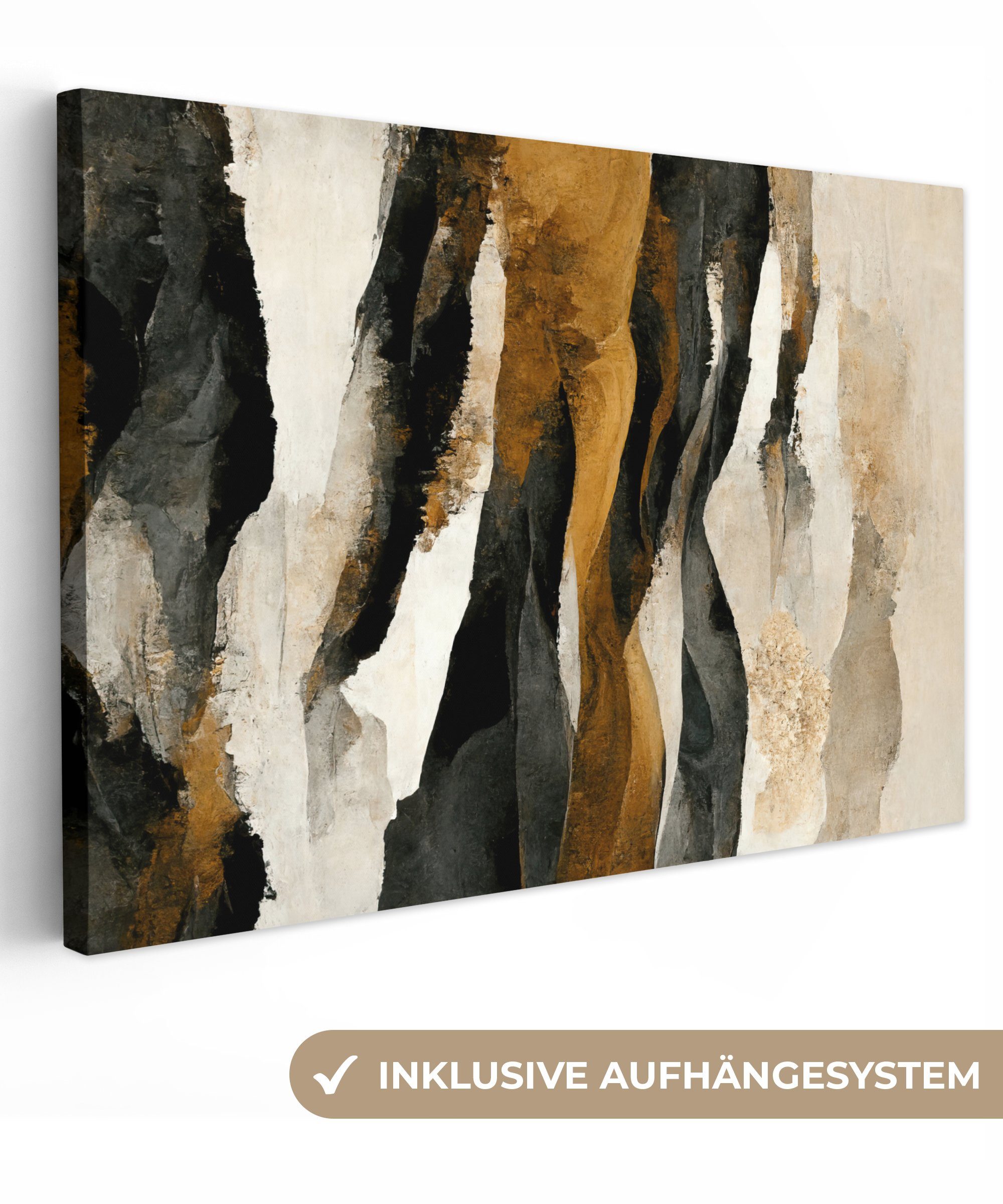 großes, Beige, Weiß St), Wandbild XXL, - cm alle Kunst Berge Leinwandbild OneMillionCanvasses® - - - für 120x80 Wohnbereiche, - Gemälde, Landschaft (1 Schwarz