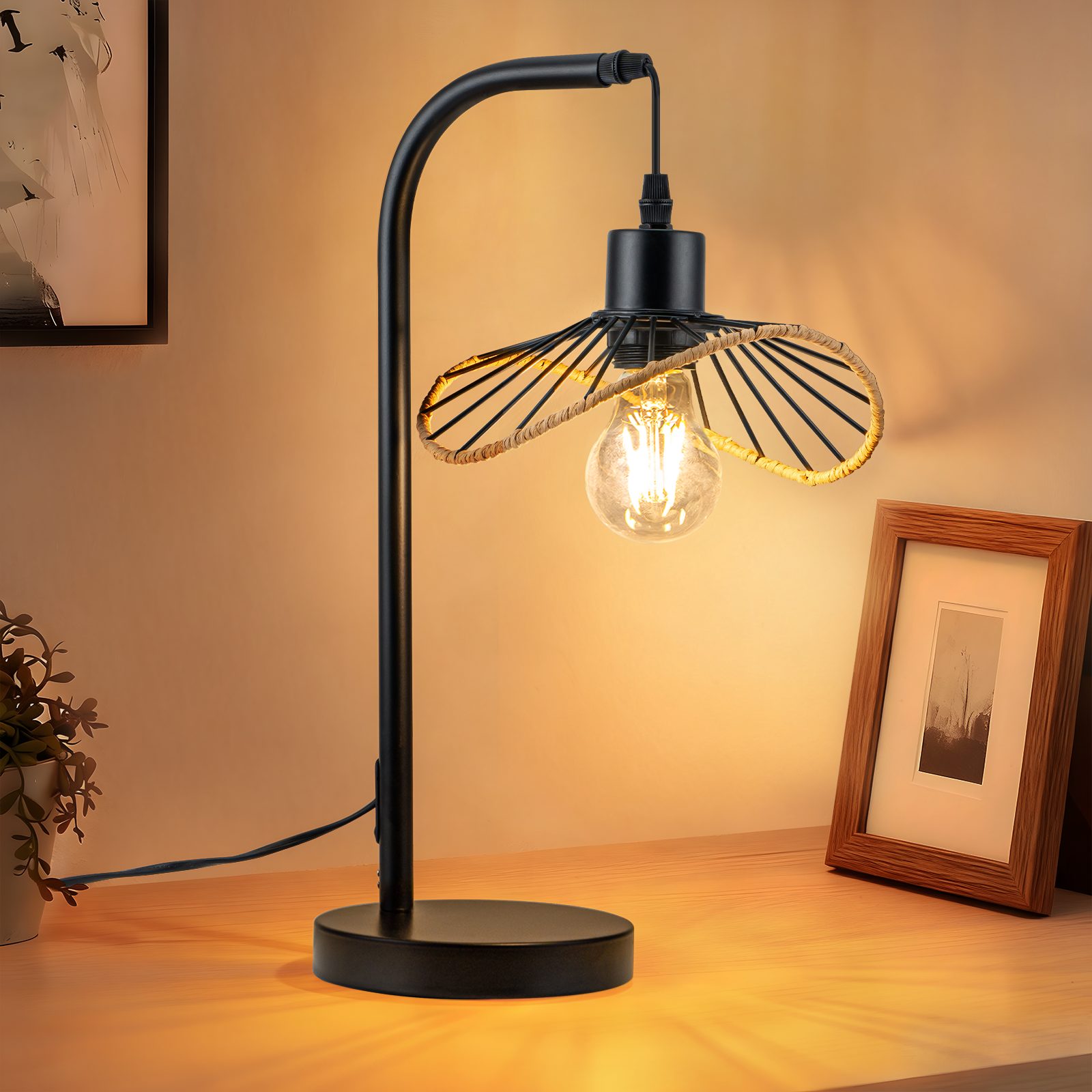 Nettlife Tischleuchte Schwarz Industrial Vintage E27 Sockel für Schlafzimmer Wohnzimmer, ohne Leuchtmittel, Nachttischlampe als Leselampe & Schreibtischleuchte