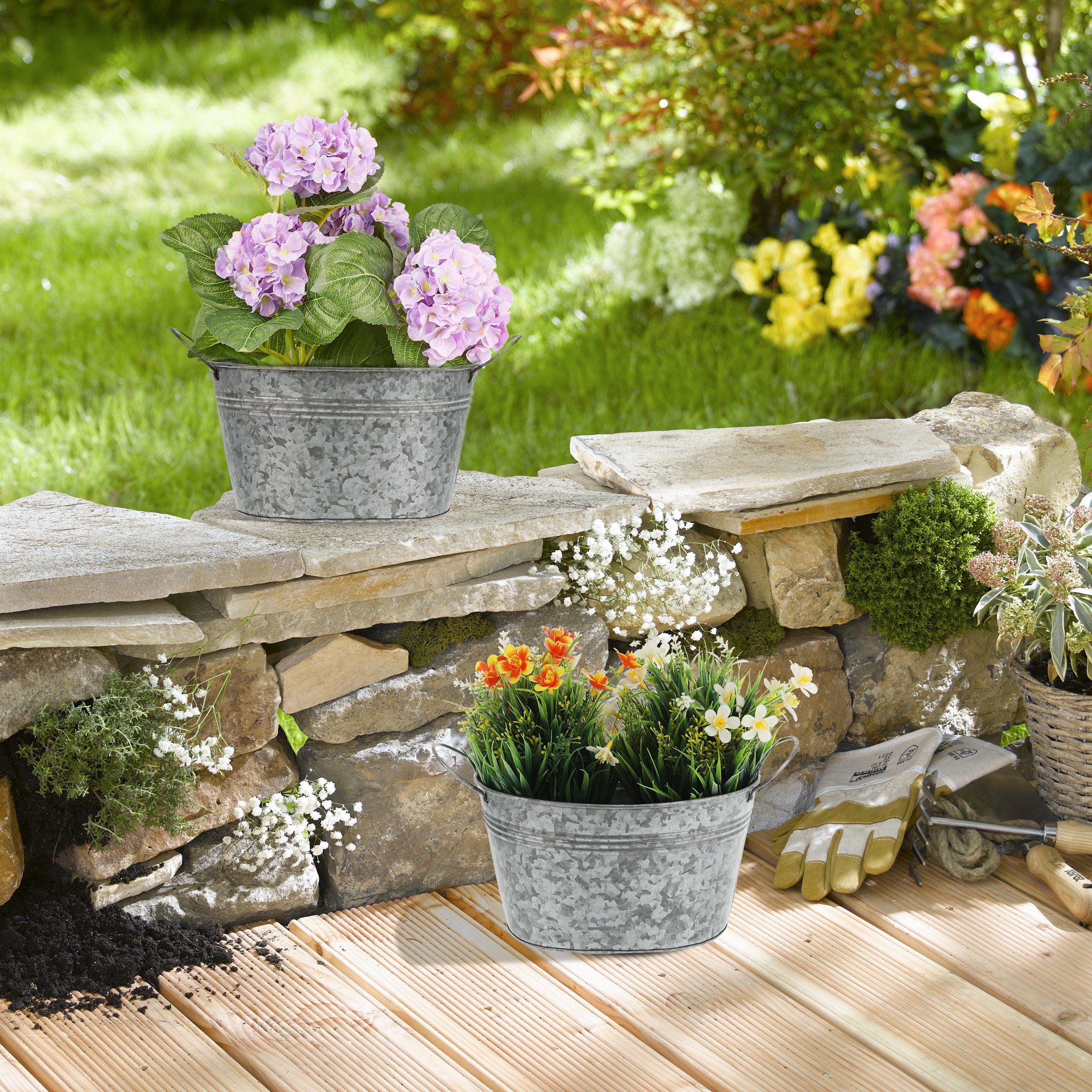 relaxdays Pflanzkübel Zinkwanne 4er Set (4 St)