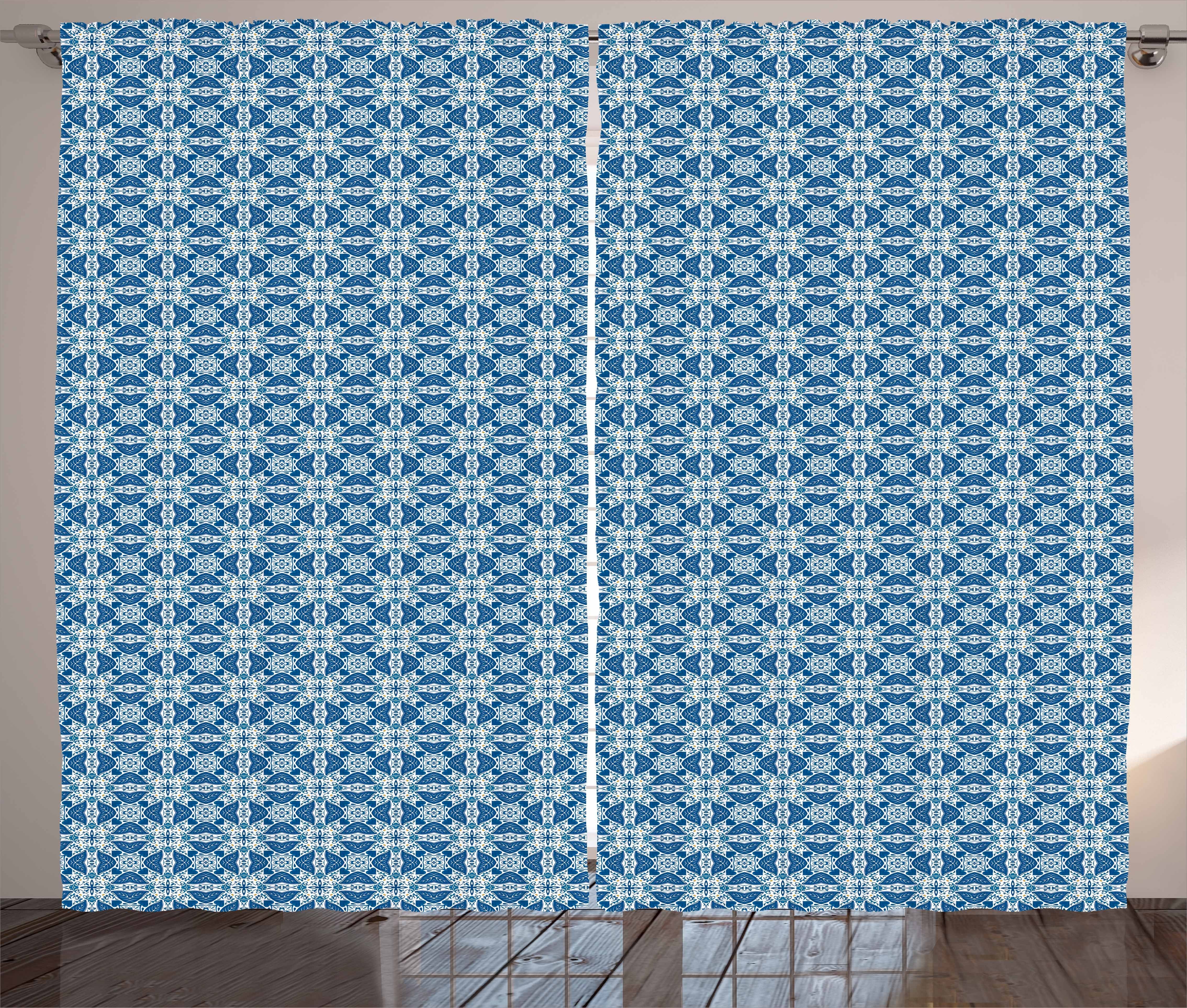 Gardine Schlafzimmer Kräuselband Vorhang mit Schlaufen und Haken, Abakuhaus, Ethnisch Azulejo Fliesen Muster