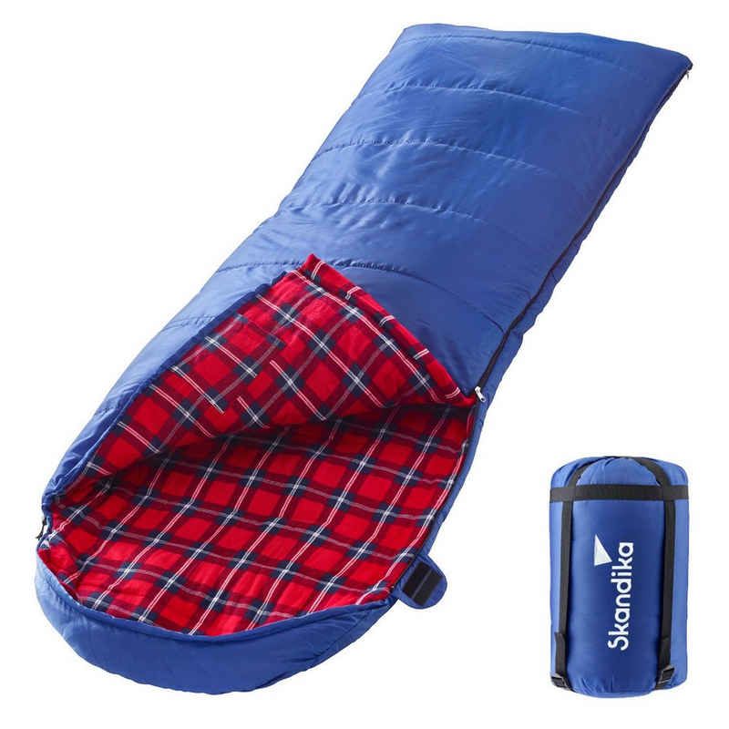 Skandika Deckenschlafsack »Dundee (blau) (RV rechts)«, Flanell, Baumwolle, Luxus-Qualität, koppelbar, 3 Jahreszeiten, bis -20°C, 220 x 80 cm, Outdoor Camping Schlafsack