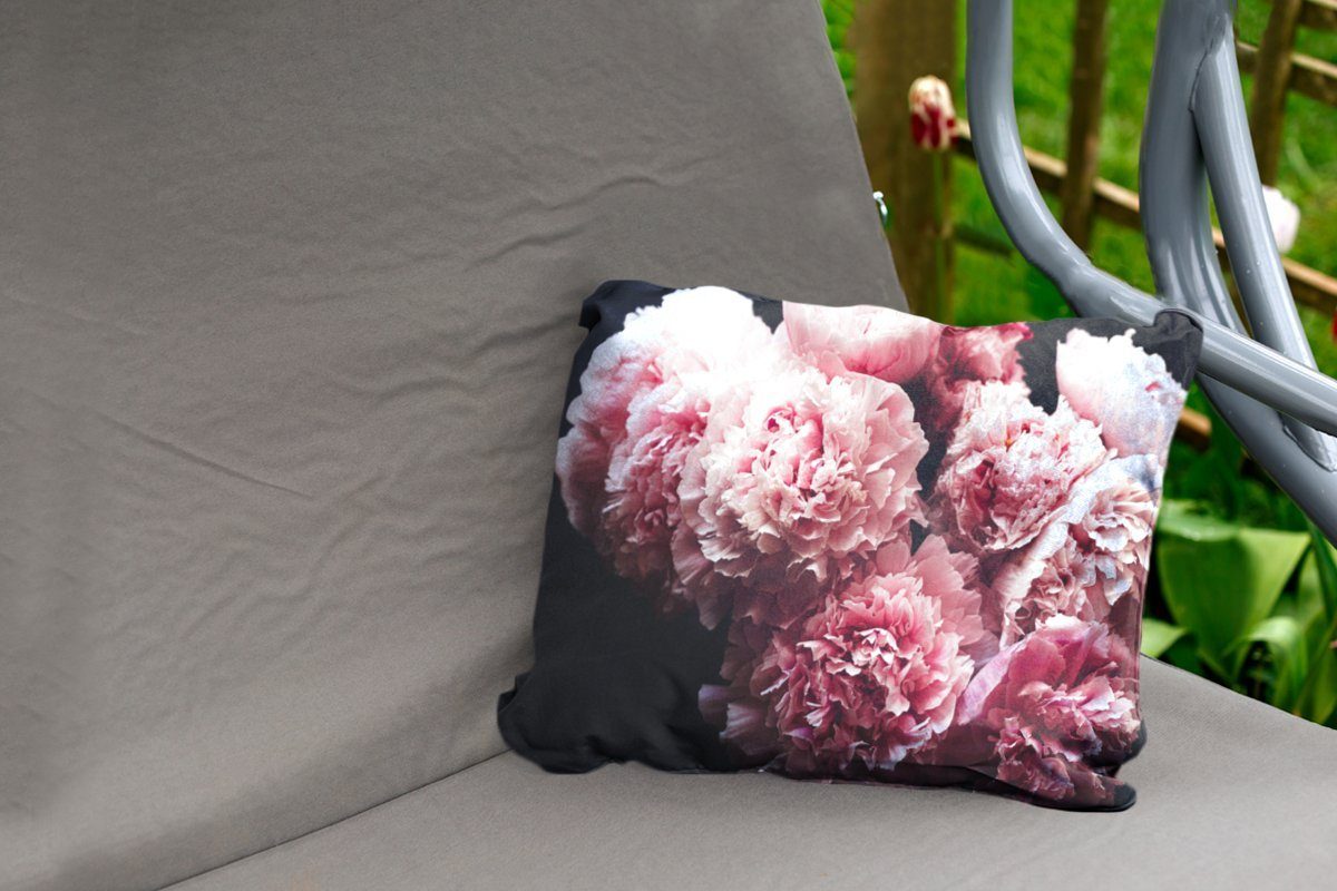MuchoWow Dekokissen Blumenstrauß aus Pfingstrosen, Polyester, Dekokissenbezug, rosa Kissenhülle Outdoor-Dekorationskissen