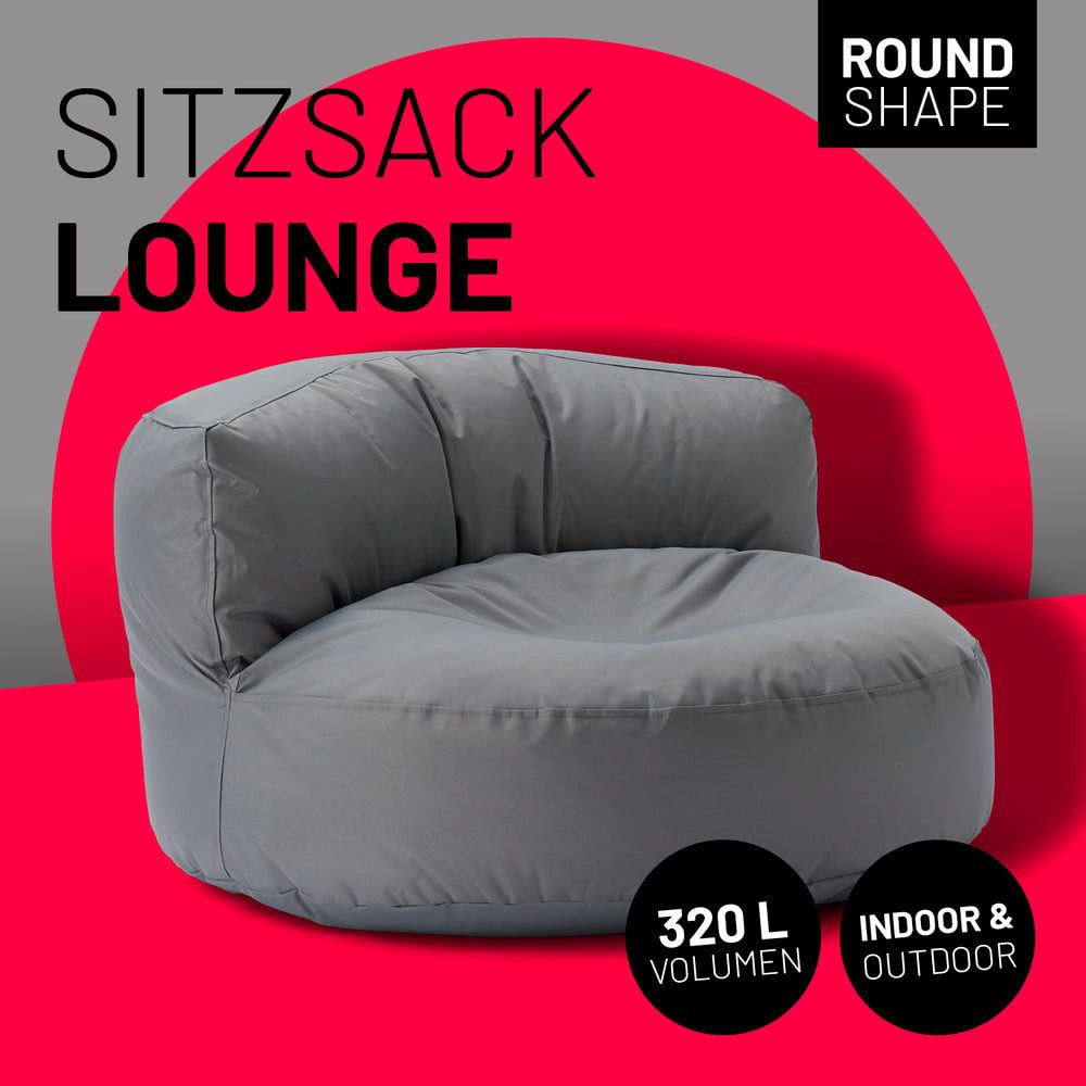Lumaland Sitzsack Round Sofa Sitzkissen Bean Bag Couch Lounge, inkl. Rückenlehne In-& Outdoor 90x90x50cm