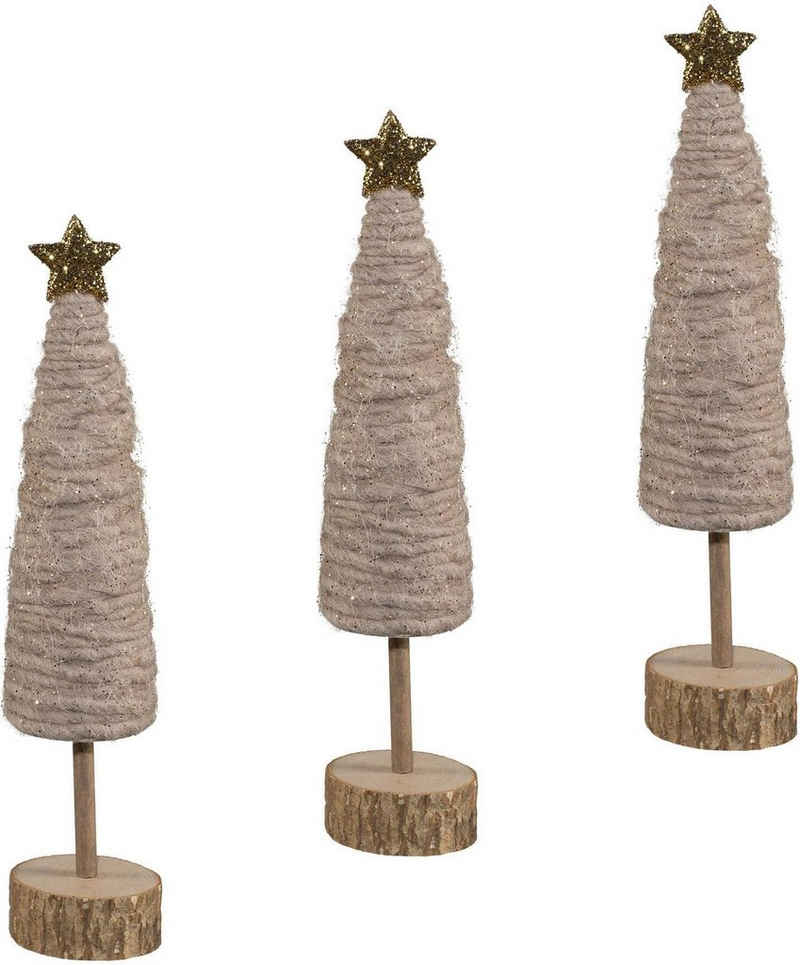 Creativ deco Dekobaum Weihnachtsdeko (Set, 3 St), aus Holz und Wolle, Höhe je ca. 25 cm