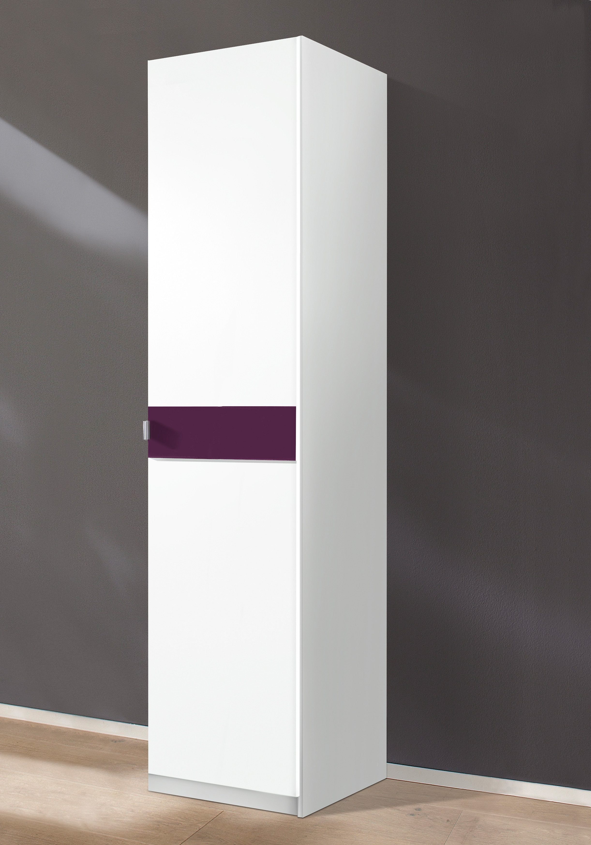 priess Kleiderschrank Drehtürenschrank Kleiderschrank Schrank Schlafzimmerschrank Madrid mit farbiger Glasauflage, erweiterbar mit Schrankaufsatz Madrid