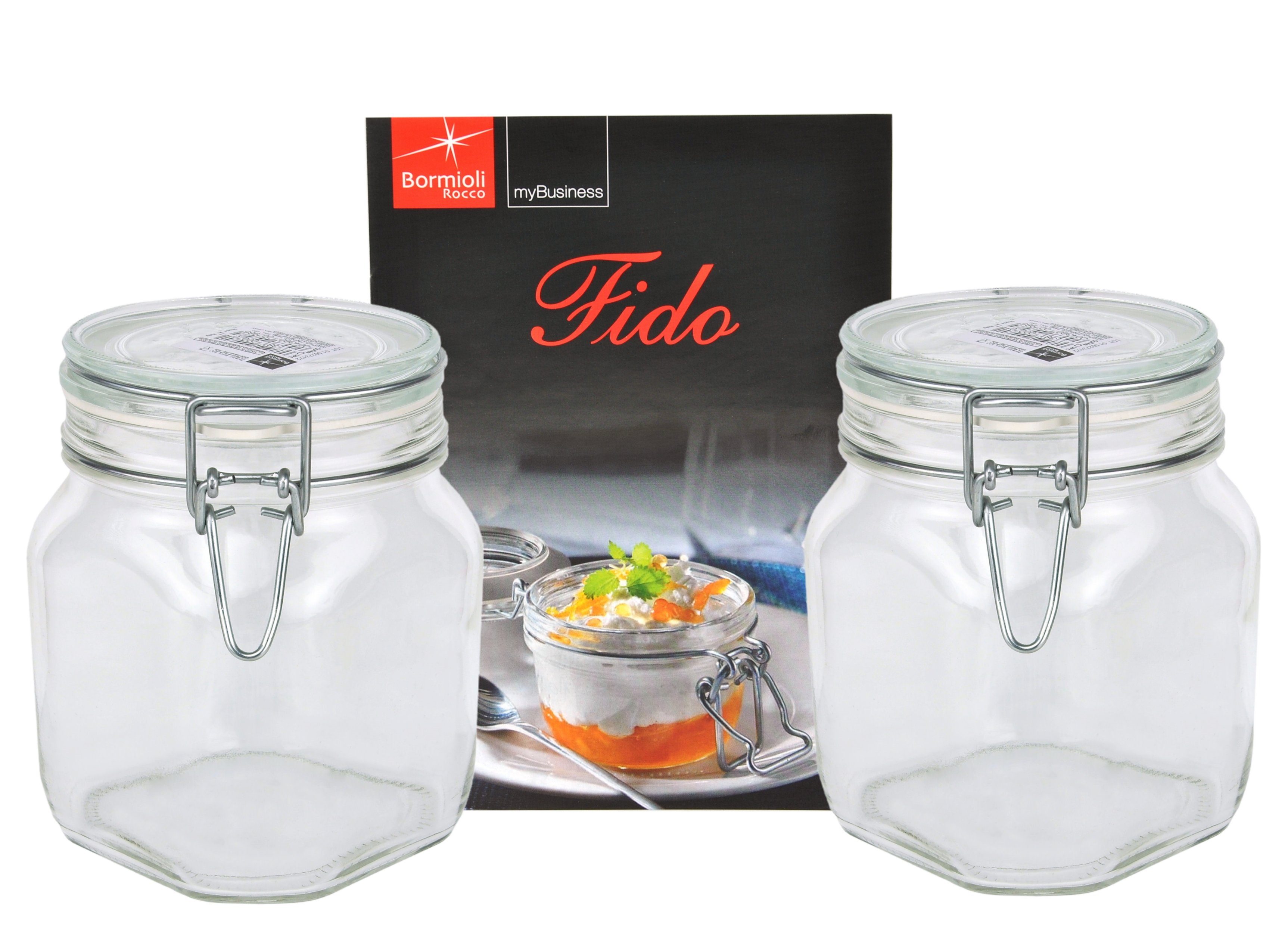 Original Fido Set + Rezeptheft, Glas MamboCat 2er Vorratsglas Einmachglas 0,75L Bügelverschluss