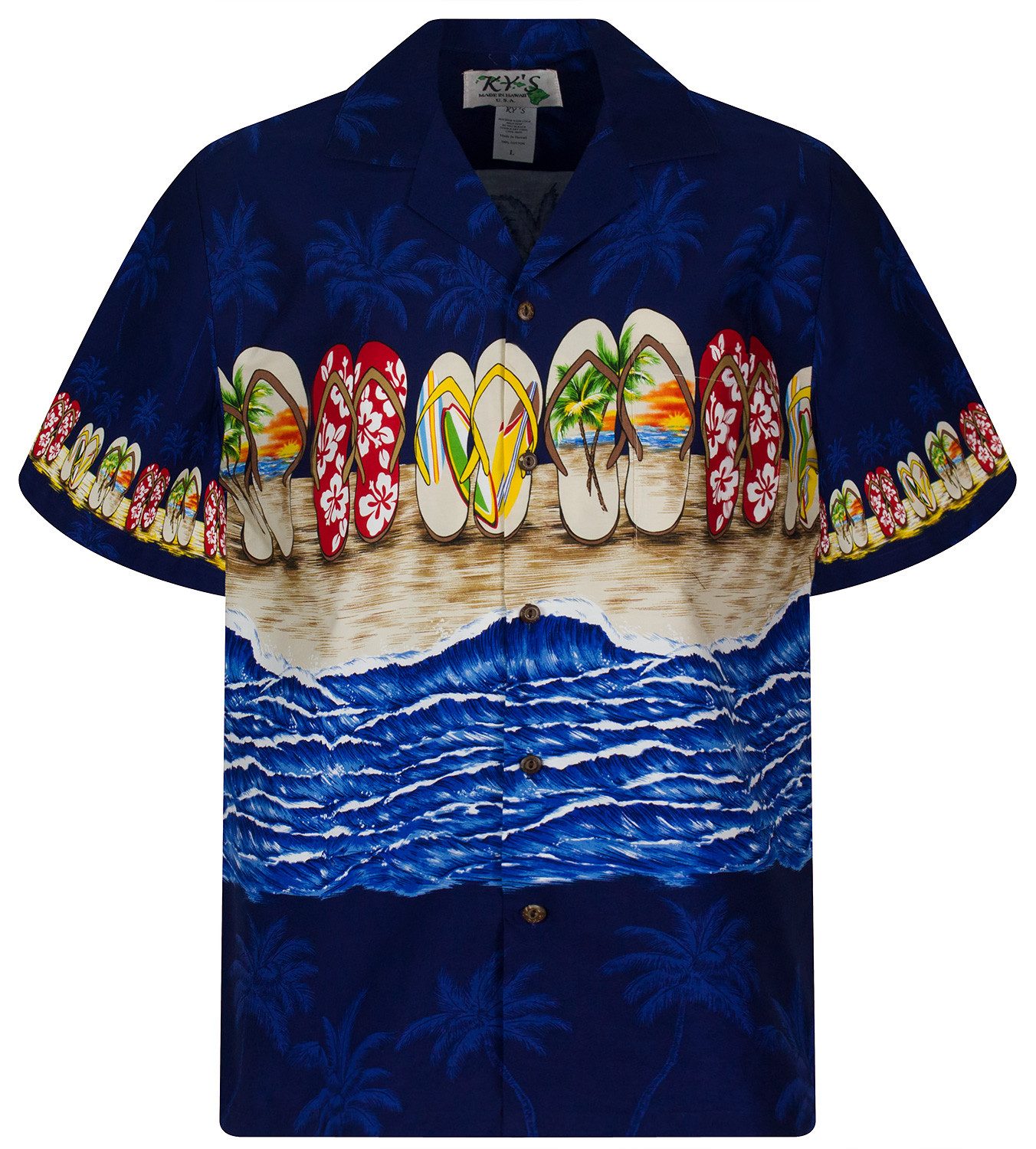 KY's Hawaiihemd Flip-Flops Original Hawaiihemd mit 100% Kokosnuss-Knöpfen