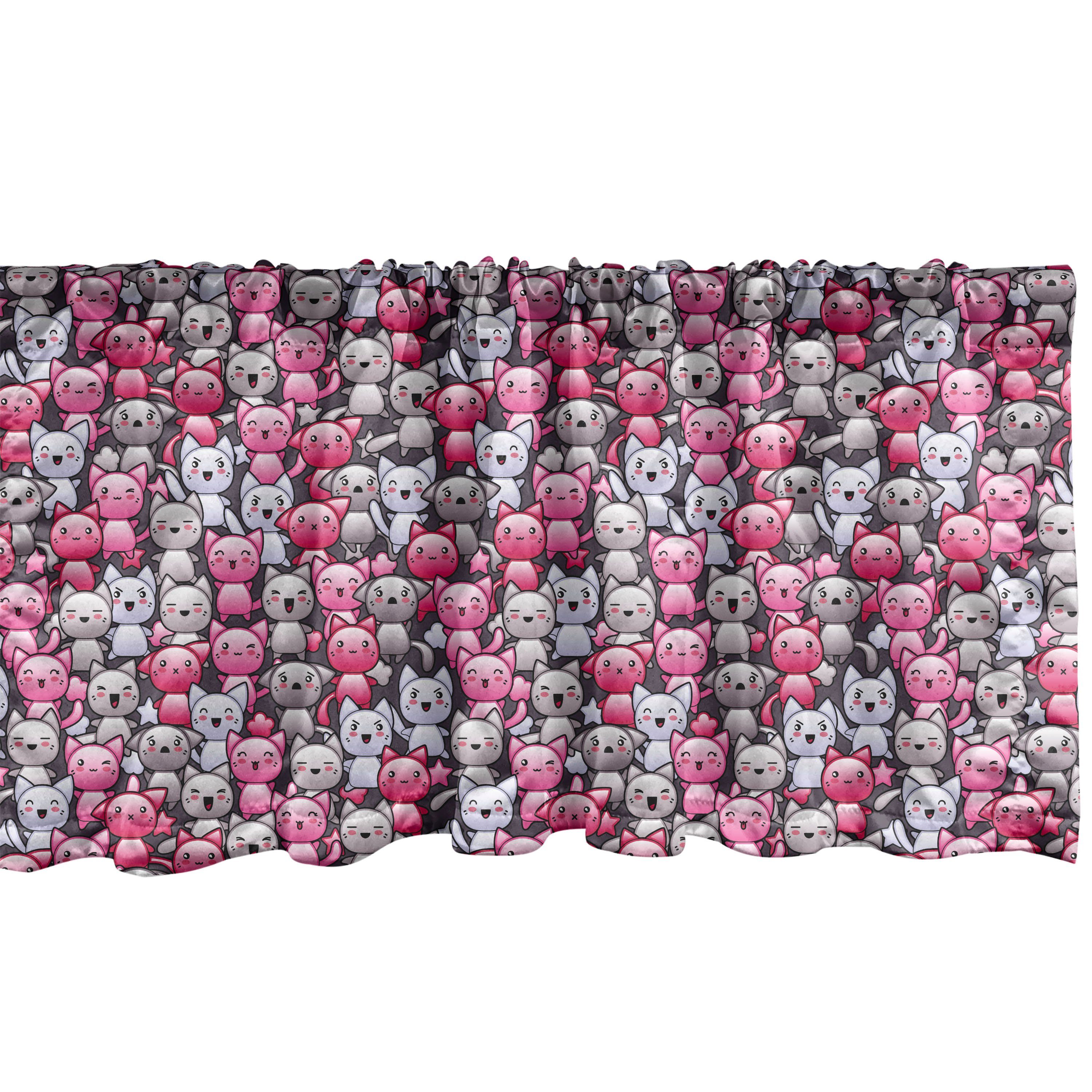 Scheibengardine Vorhang Volant für Küche Schlafzimmer Dekor mit Stangentasche, Abakuhaus, Microfaser, Katze Kawaii Doodle Humor