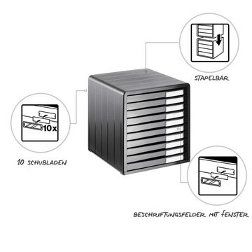ROTHO Schubladenbox Timeless Schubladenbox / Bürobox mit 10 Schüben, Kunststoff (PS), mit zehn beschriftbaren Schüben in DIN A4