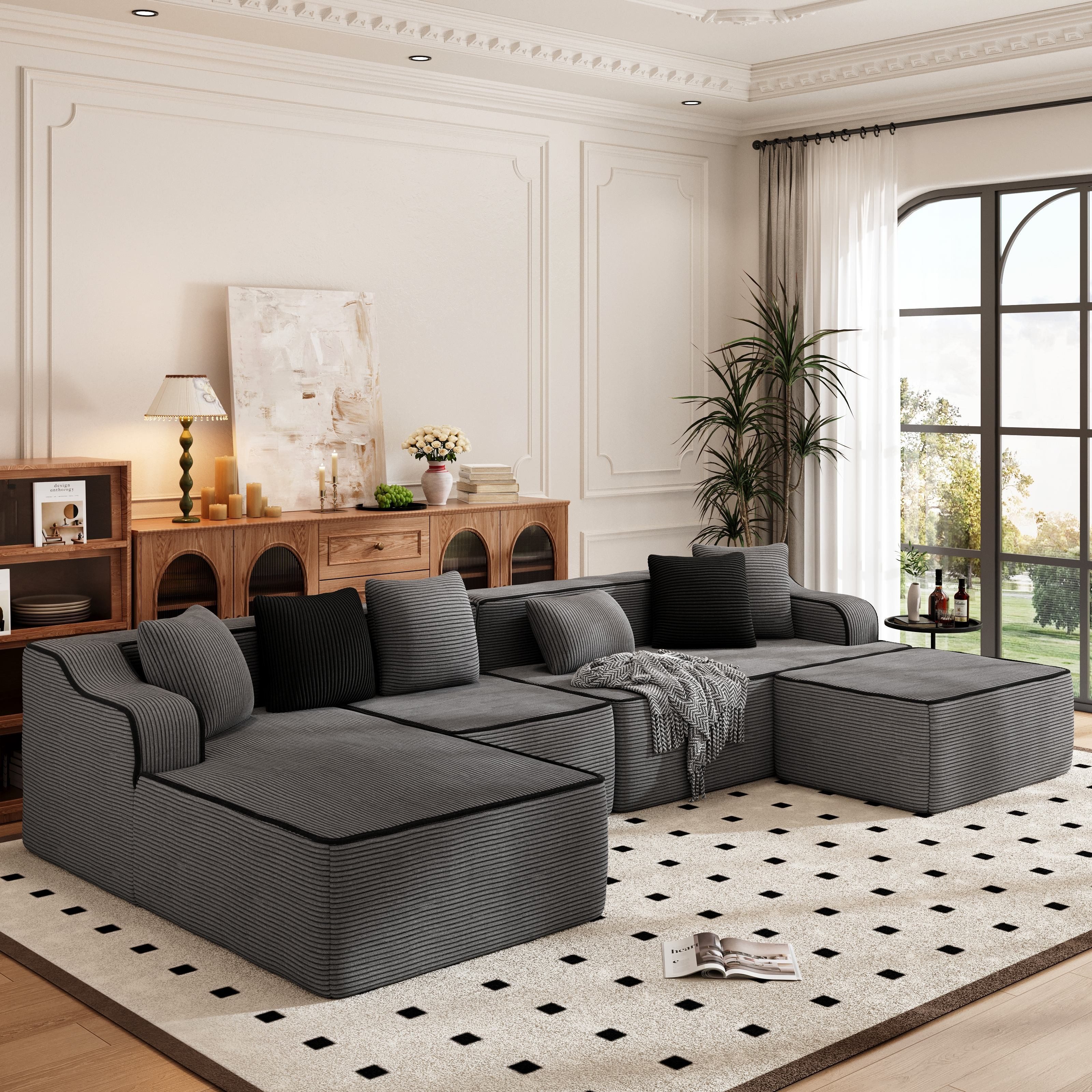 PHI VILLA Ecksofa, Boneless Couch 3-7 Sitzer, L Form Modulares Sofa Wohnzimmer Cord Keine Montage