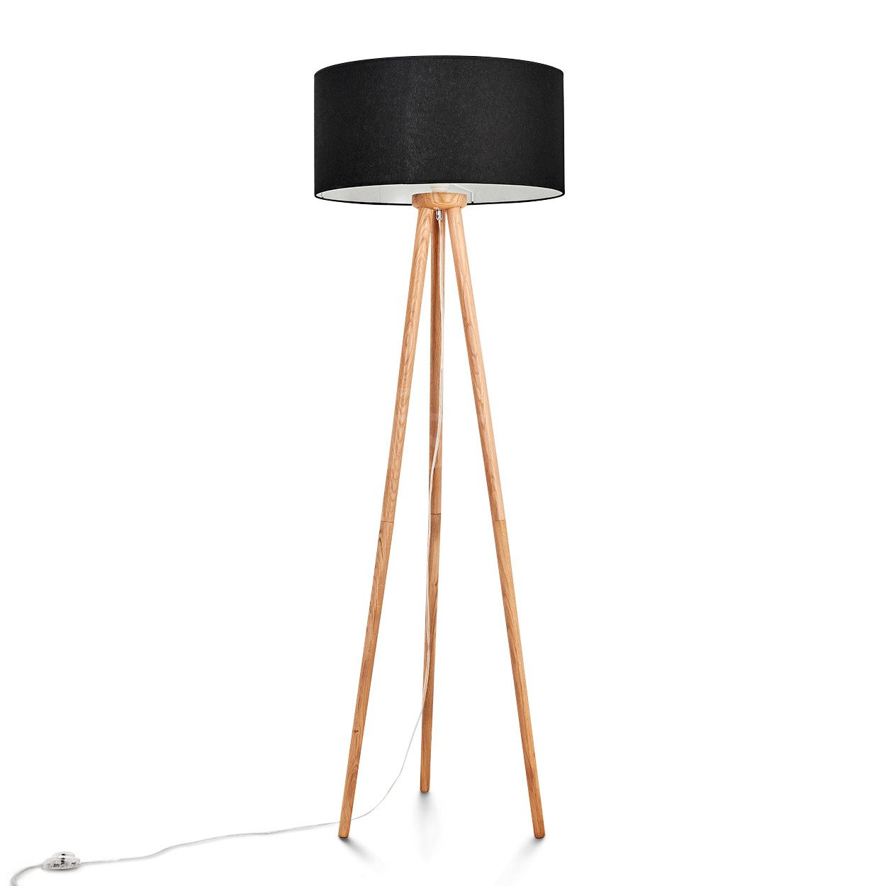 Stehlampe moderne Stehlampe aus Holz/Metall/Stoff in Natur(Eiche)/Schwarz/Weiß