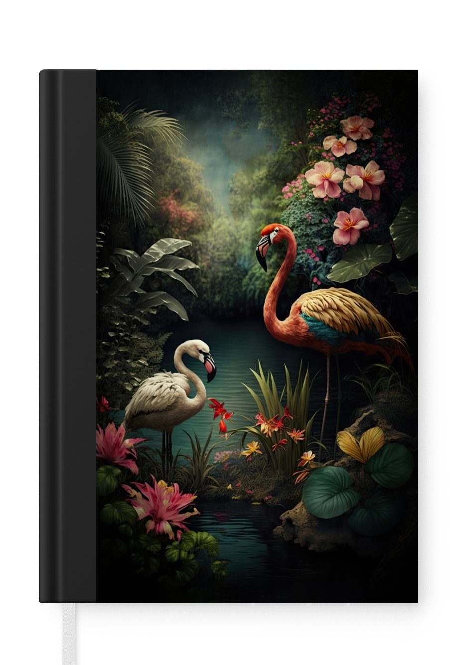 MuchoWow Notizbuch Flamingo - Blumen - Dschungel - Vögel - Natur, Journal, Merkzettel, Tagebuch, Notizheft, A5, 98 Seiten, Haushaltsbuch