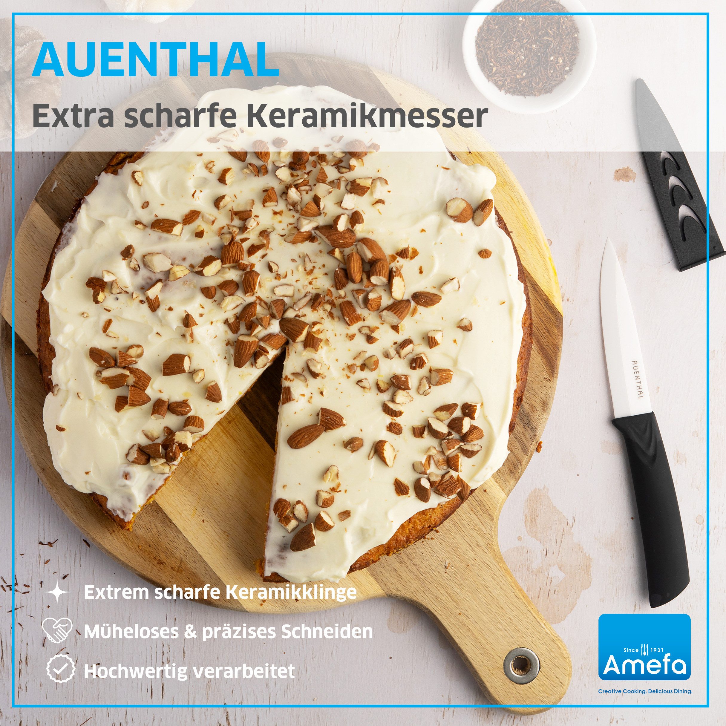 Amefa Allzweckmesser CERAMIC, inklusive Klingenschutz für die schonende Aufbewahrung.