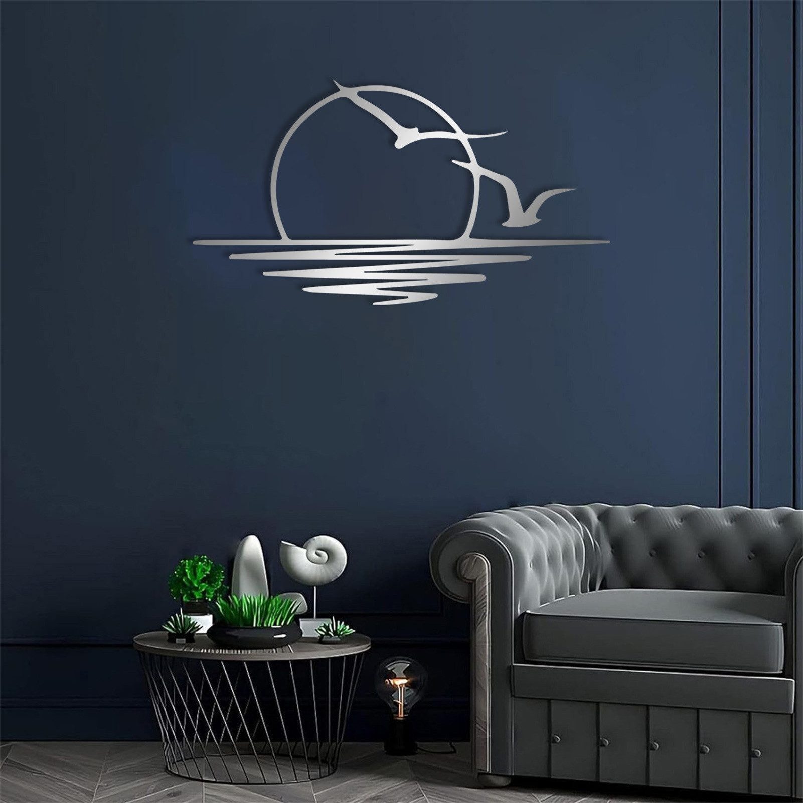 Jumpeak Wanddekoobjekt Sonne und Möwe Metall Kunst Wanddekor, Abstrakter Sonnenaufgang, Sonne, Metall,4 Farben,2 Modelle,Wanddekoration wohnzimmer,Linien