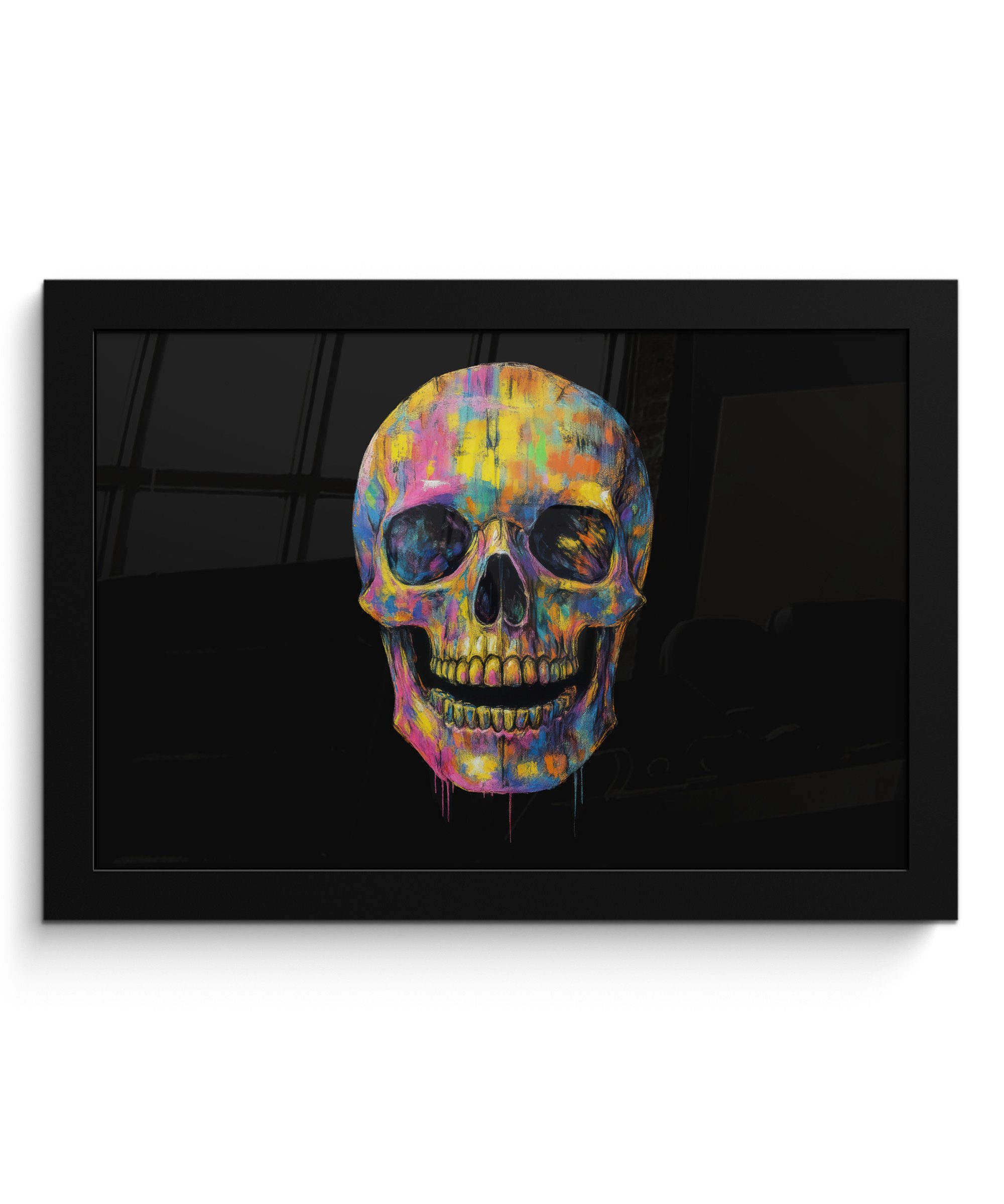 MuchoWow Poster Pinselstriche - Totenkopf - Farbenfroh - Abstrakt, (1 St), Wandbilder, Deko Wohnzimmer Schlafzimmer, 30x20 cm