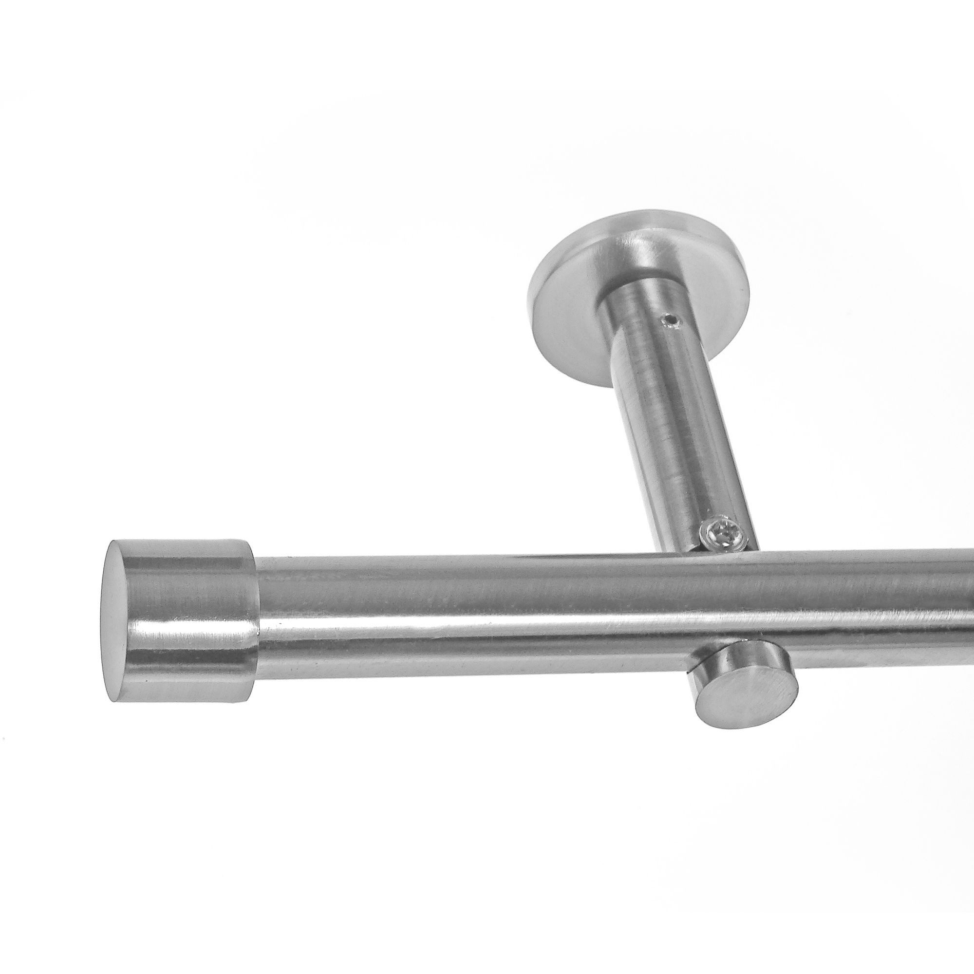 BASIT Gardinenstange Edelstahloptik 19mm mit Wandträgern 120 cm E61, Ø 19 mm, 1-läufig, verschraubt, Metall, H19 120 cm E61 Kappe