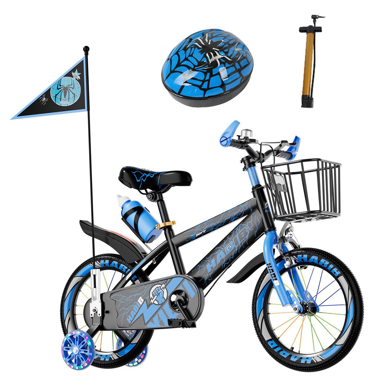 Habib Gruppe Kinderfahrrad Jungen 12 14 16 Zoll ab 3 Jahre, Kinderfahrrad Jungen ab 3 Jahre mit LED-Stützrädern