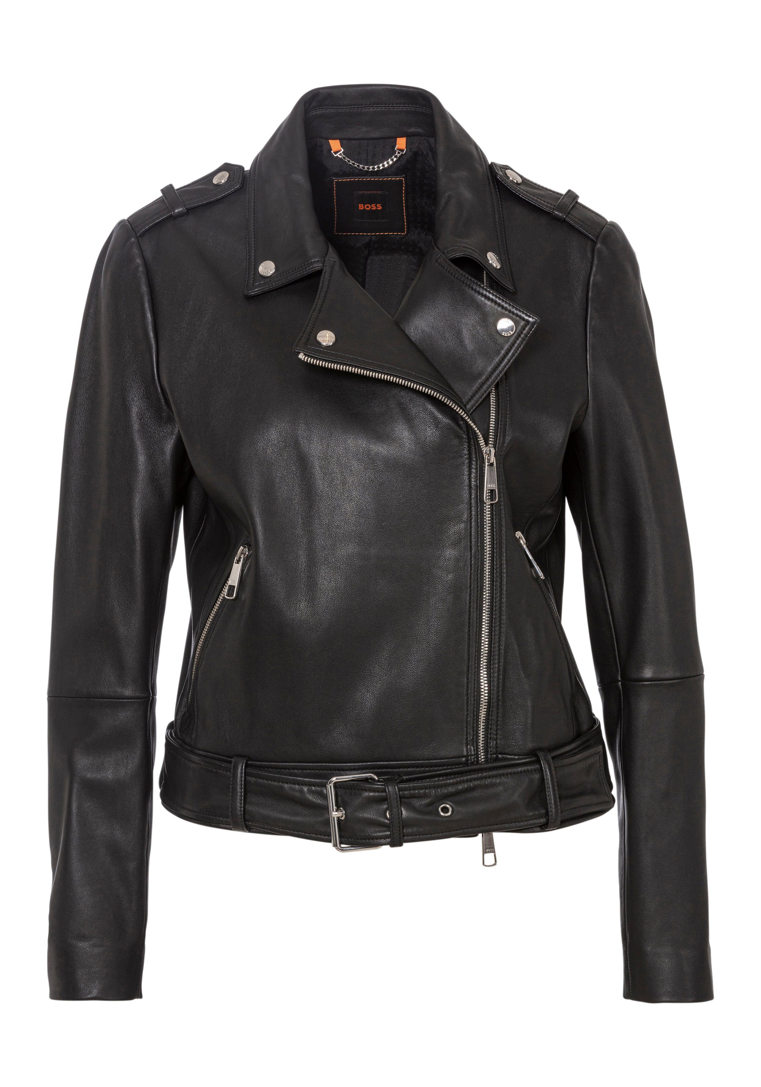 BOSS ORANGE Lederjacke Sameli Premium Damenmode mit Ziergürtel. Reduzierter Preis € 275,62. Unverbindliche Preisempfehlung € 499,00