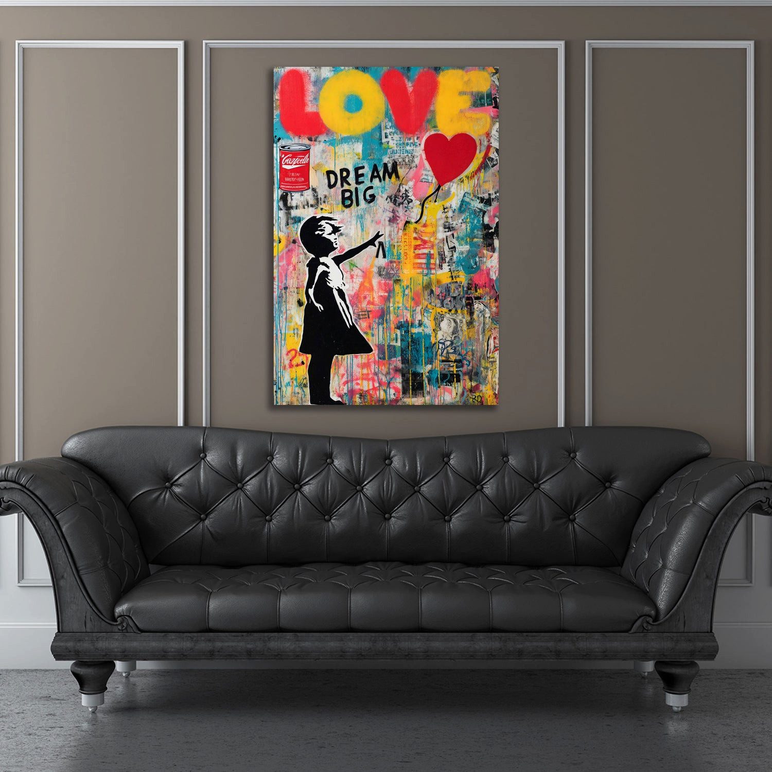 Artedinoi Leinwandbild Street Art Mädchen Herzballon Love Wandbild Leinwandbild Kunstdruck XL, Mädchen mit Herzballon