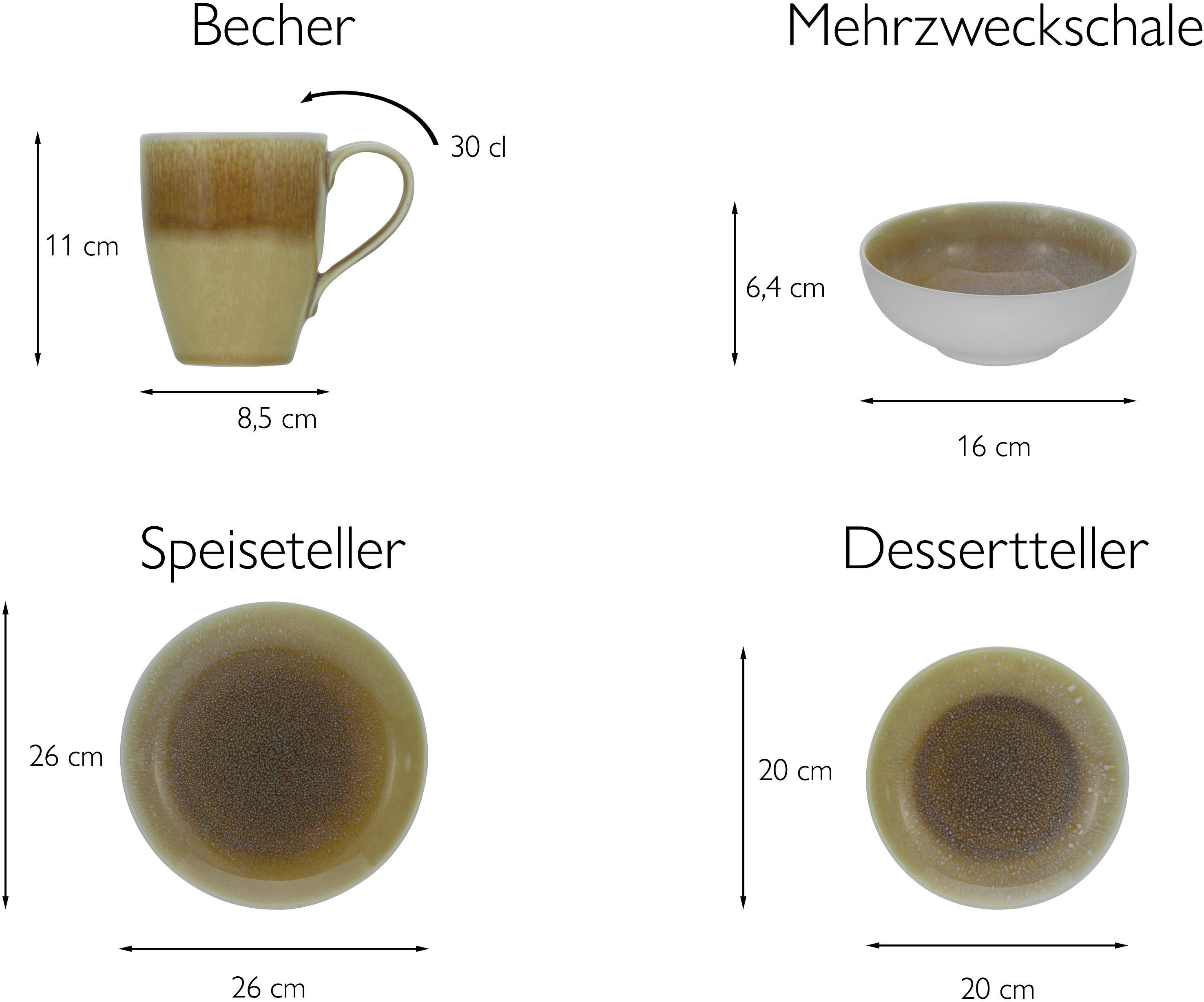 CreaTable Kombiservice irisierende Steinzeug, Glasur 2 (8-tlg), Caldera Personen, Sand