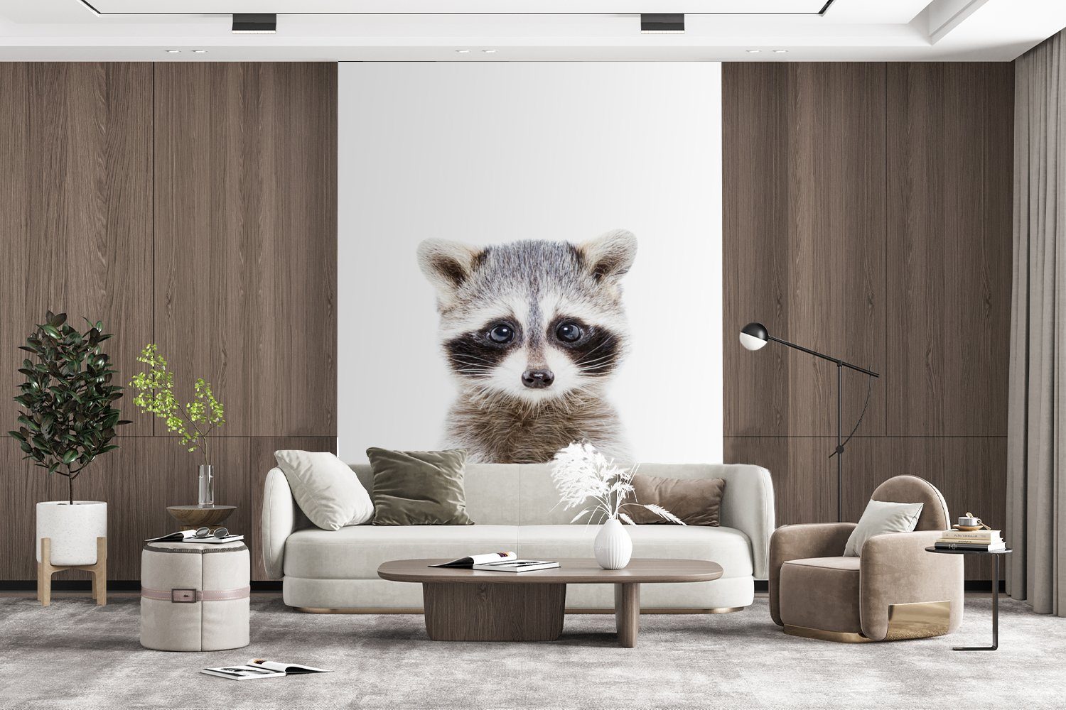 MuchoWow Fototapete Waschbär - Tiere Tapete Weiß, - St), Wohnzimmer, - (4 Wandtapete bedruckt, Montagefertig Natur Vinyl für Matt