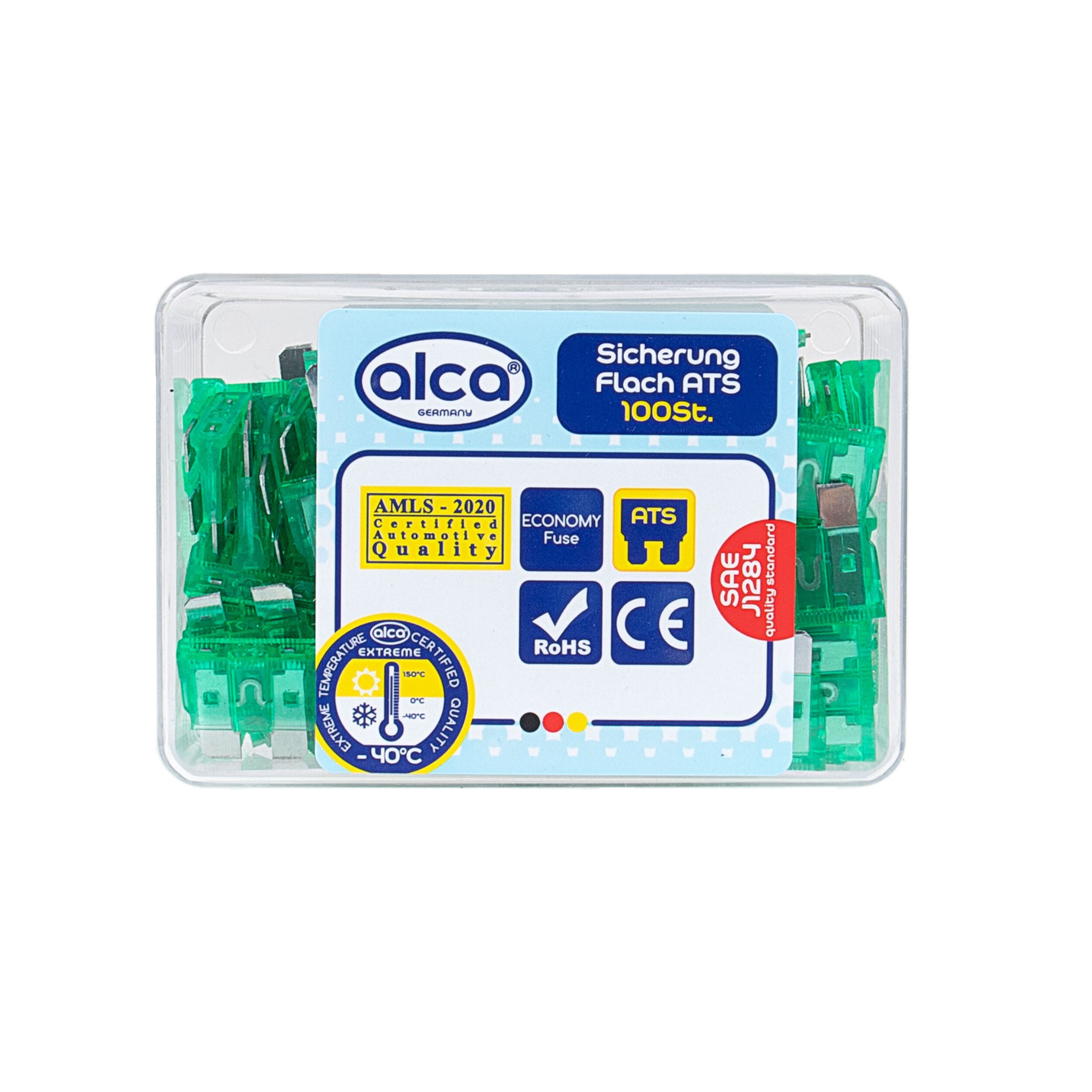 alca Flachstecksicherungshalter Flach-Sicherungen 30 A; 100 St. Economy Box grüne Flachsicherungen, (100-St., 30 Ampere (grün)