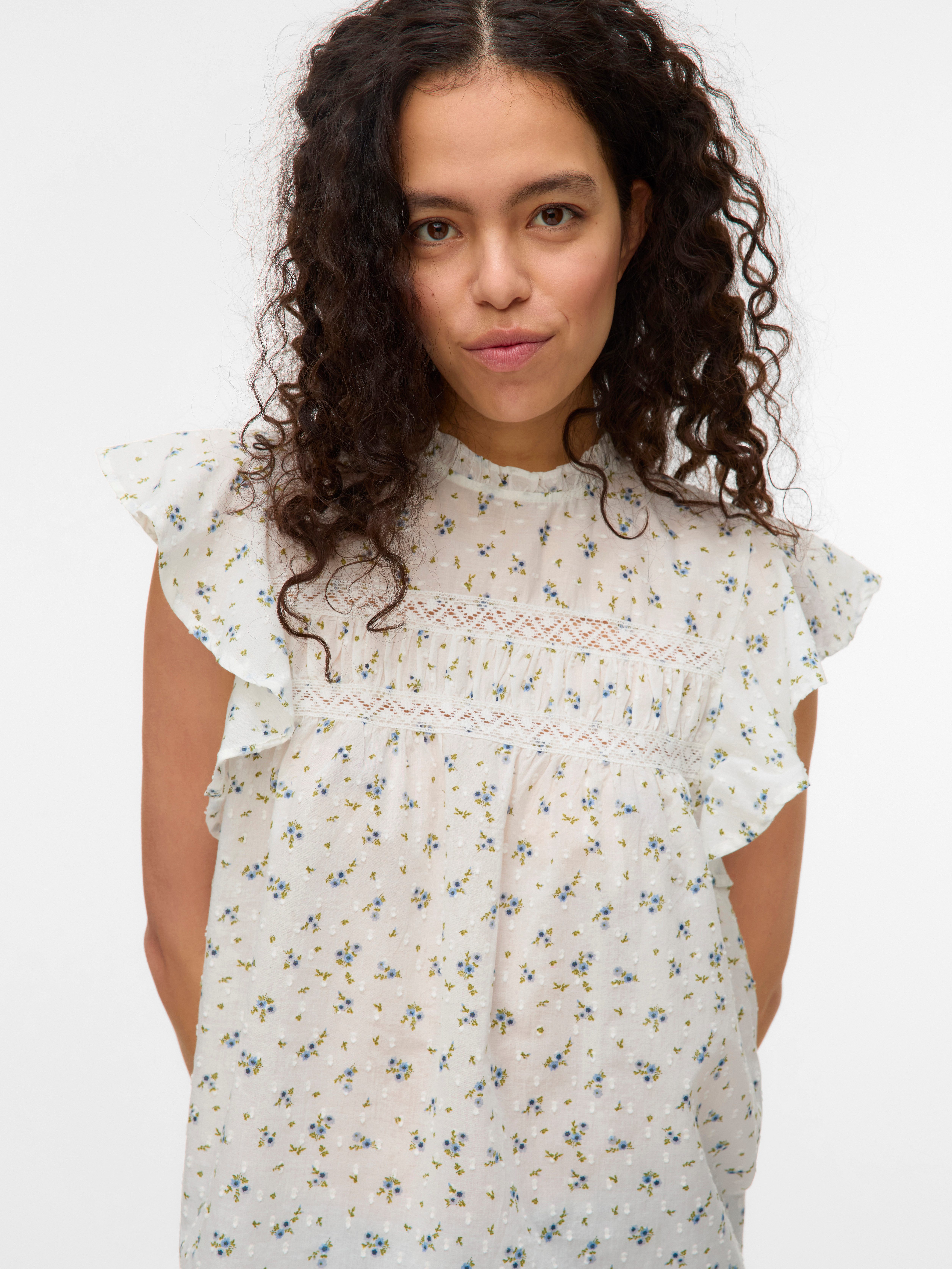Vero Moda Blusenshirt VMTRINE SL LACE TOP WVN NOOS Baumwolle