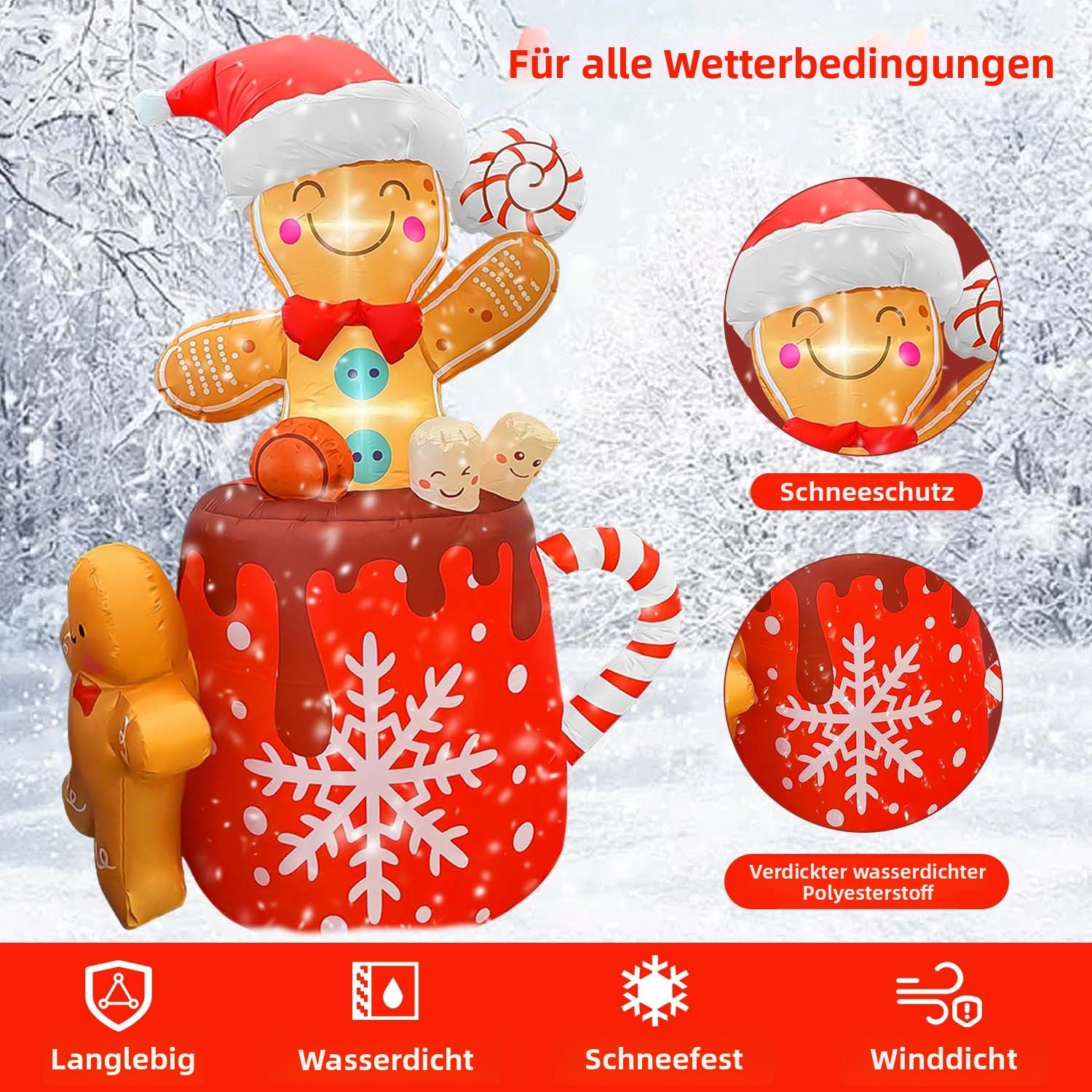 GVDV Weihnachtsfigur Aufblasbare Weihnachtsdeko 1,8 m Lebkuchenmann mit LED günstig online kaufen
