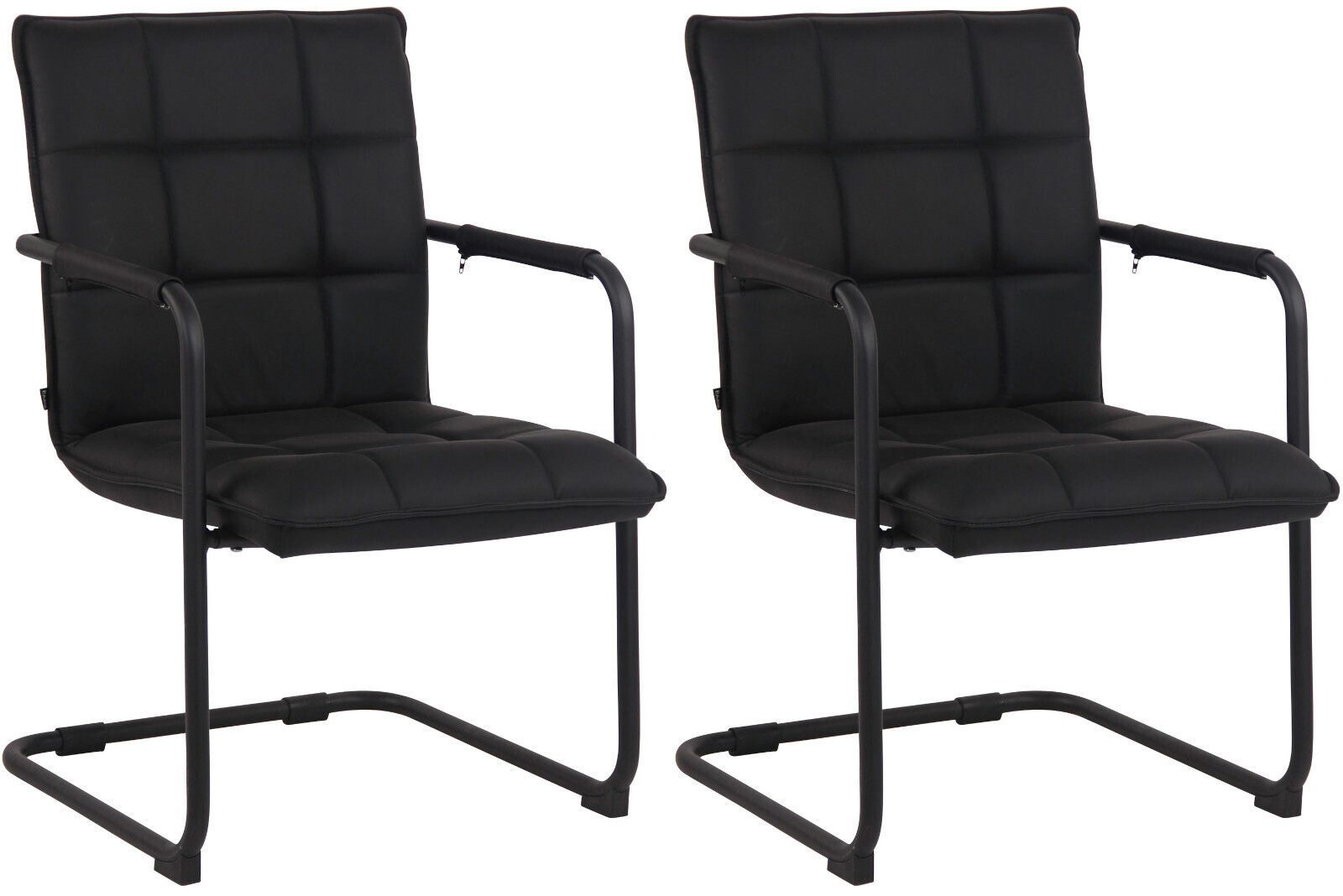 TPFLiving Stuhl Gant - Lounge-Stuhl aus Echtleder für Esszimmer, Wohnzimmer, Büro (Hochwertiger, stabiler und freischwingender Stuhl - Farbe: schwarz, 2 St), Esszimmerstuhl, Wartezimmerstuhl - Maße (TxBxH): 64 x 57 x 89cm