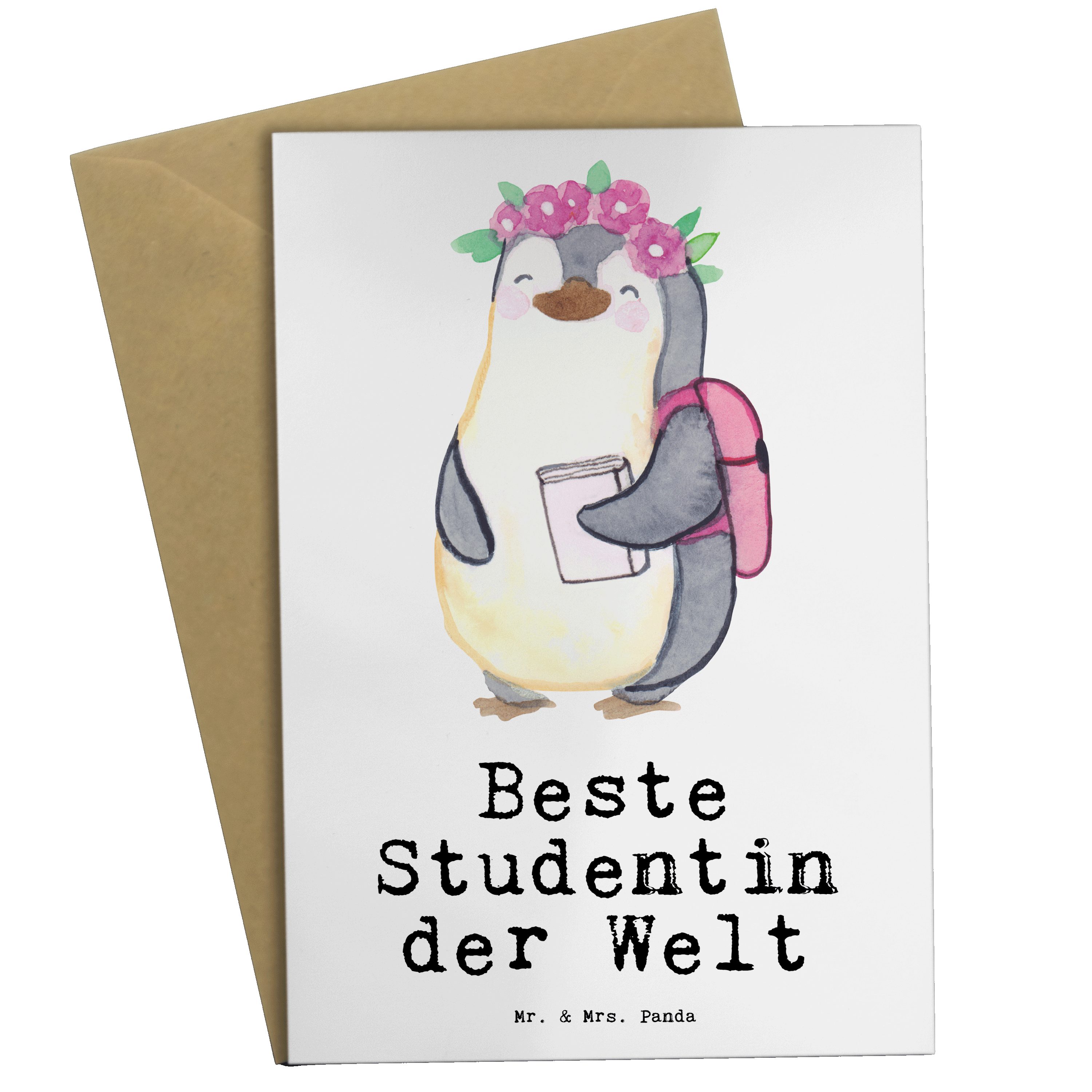Mr. & Mrs. Panda Grußkarte Pinguin Beste Studentin der Welt - Weiß - Geschenk, Klappkarte, Uni