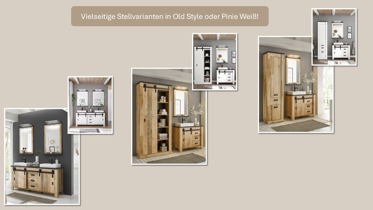 Home affaire Mehrzweckschrank Sherwood, Schrank im Industrial-Style, Wohnzimmerschrank, Kommode mit Scheunentorbeschlag & Apothekergriffen, in 2 Farben erhältli – Bild 4 von 5