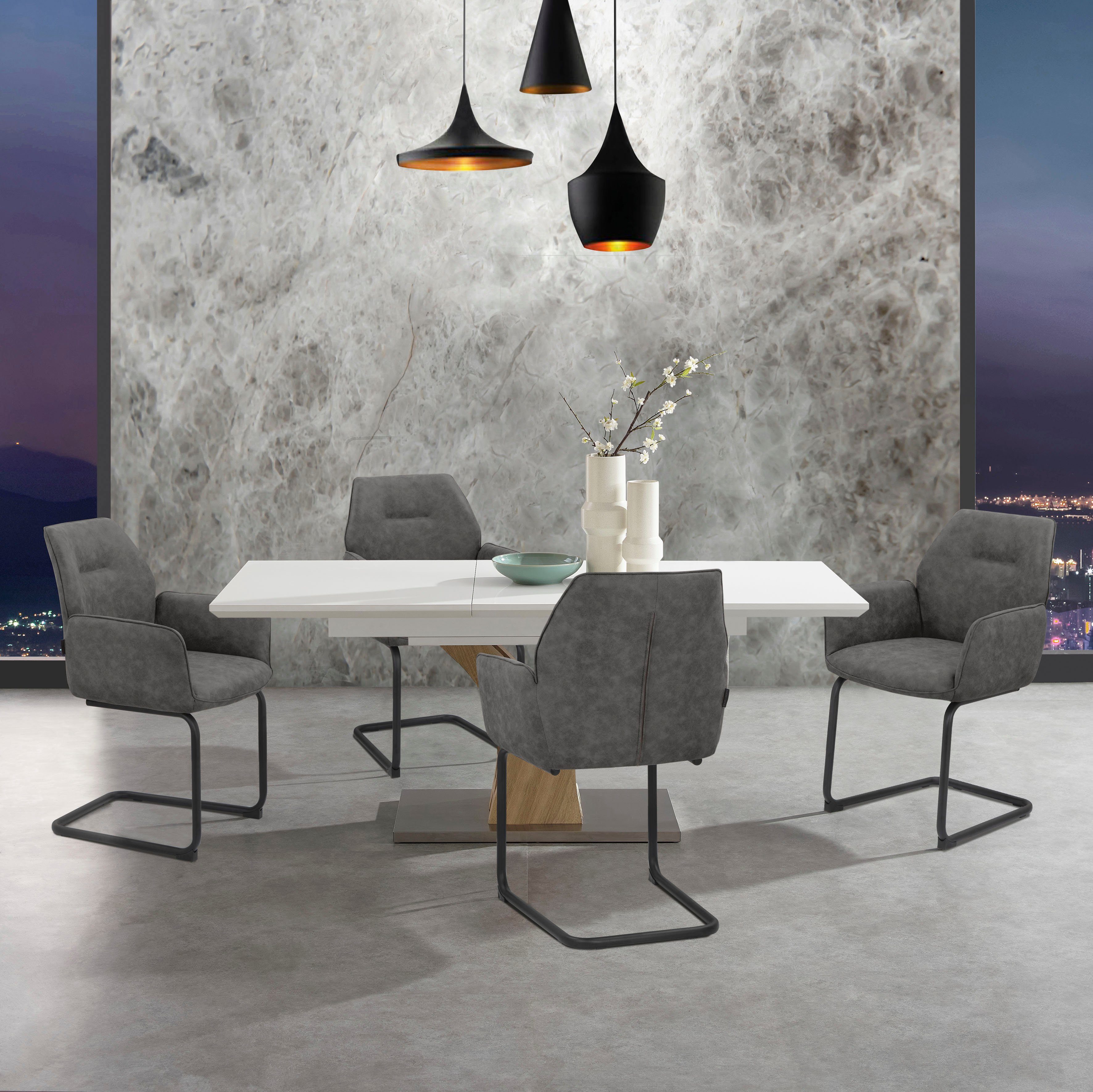 Style anthrazit (2 | und Metall, Sitzhöhe mit gepolstert, 51 Gestell aus of Sitz anthrazit/schwarz Rücken cm Ginevra Armlehnstuhl St), Places
