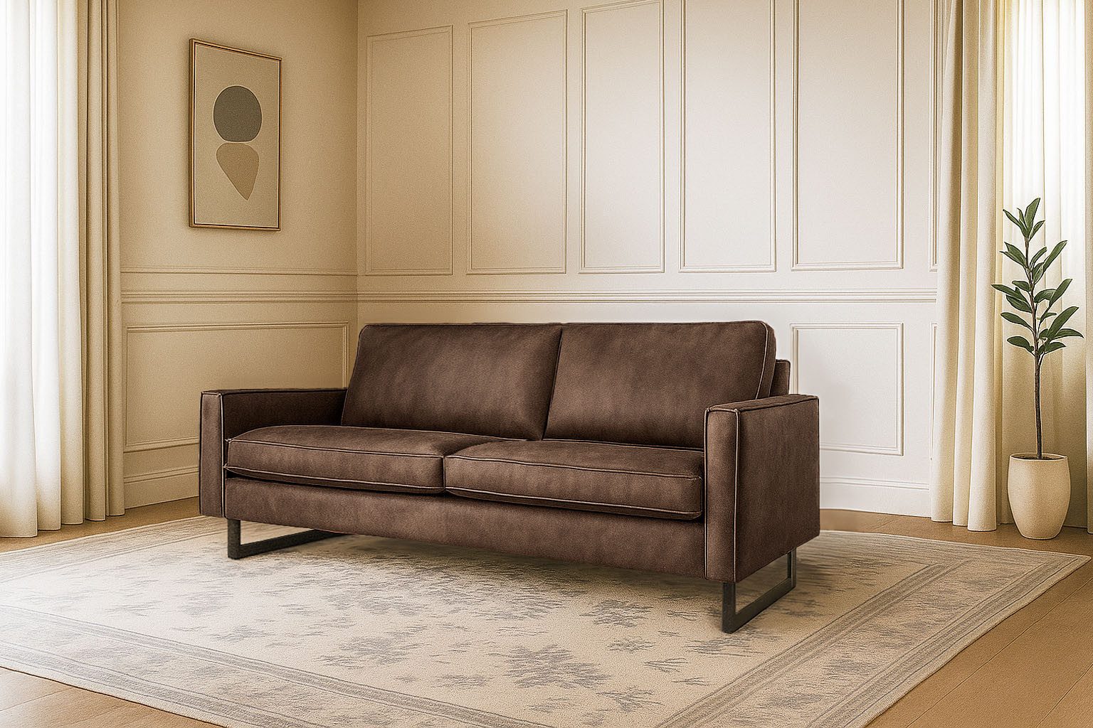 Home affaire 3-Sitzer Pinto, 206 cm, Cord, Chenille, Lederoptik, mit Keder, schwarze Metallfüße, Wellenunterfederung