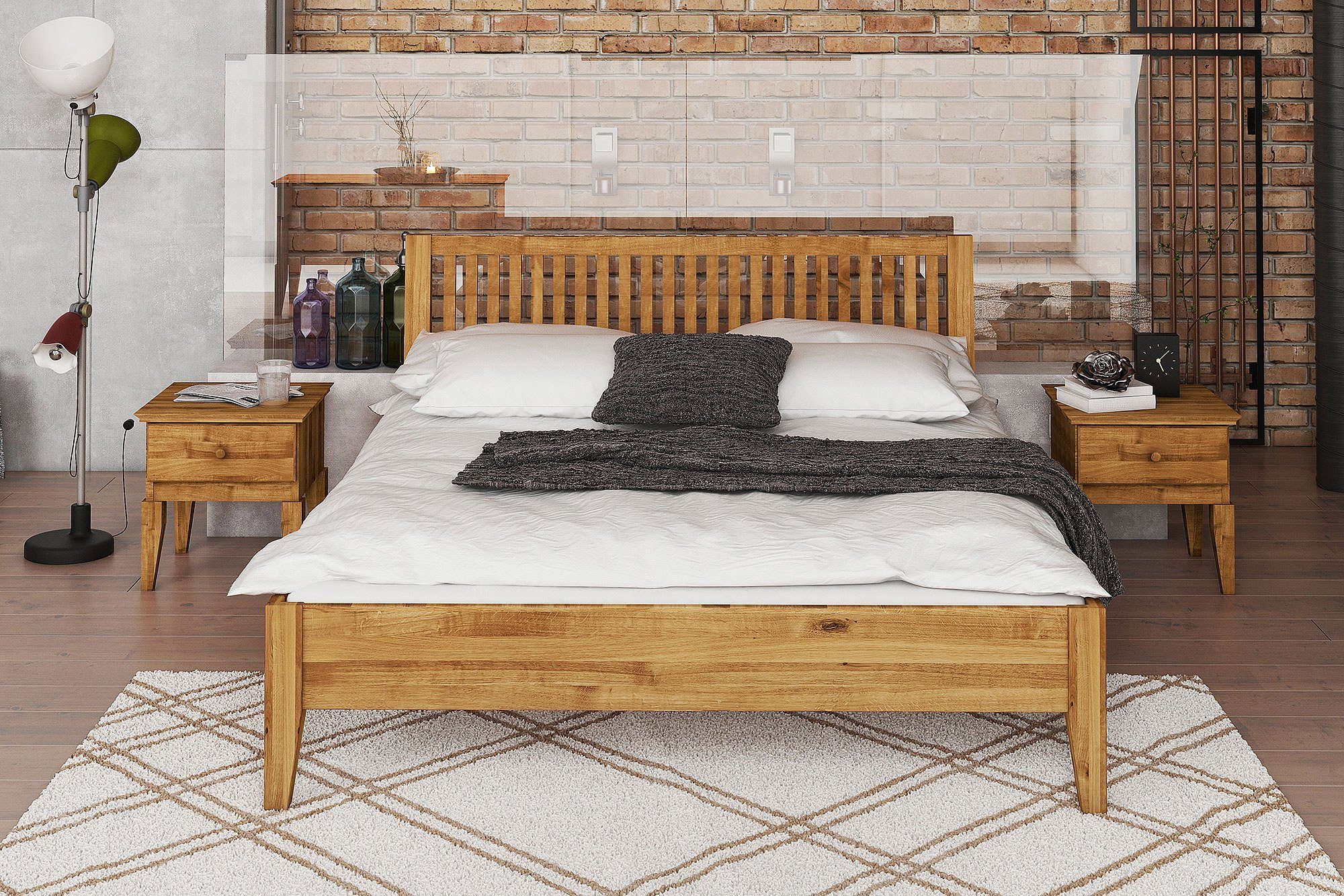 byoak Bett ODYS 180 x 220 aus Massivholz, mit Holzkopfteil, Naturgeölt