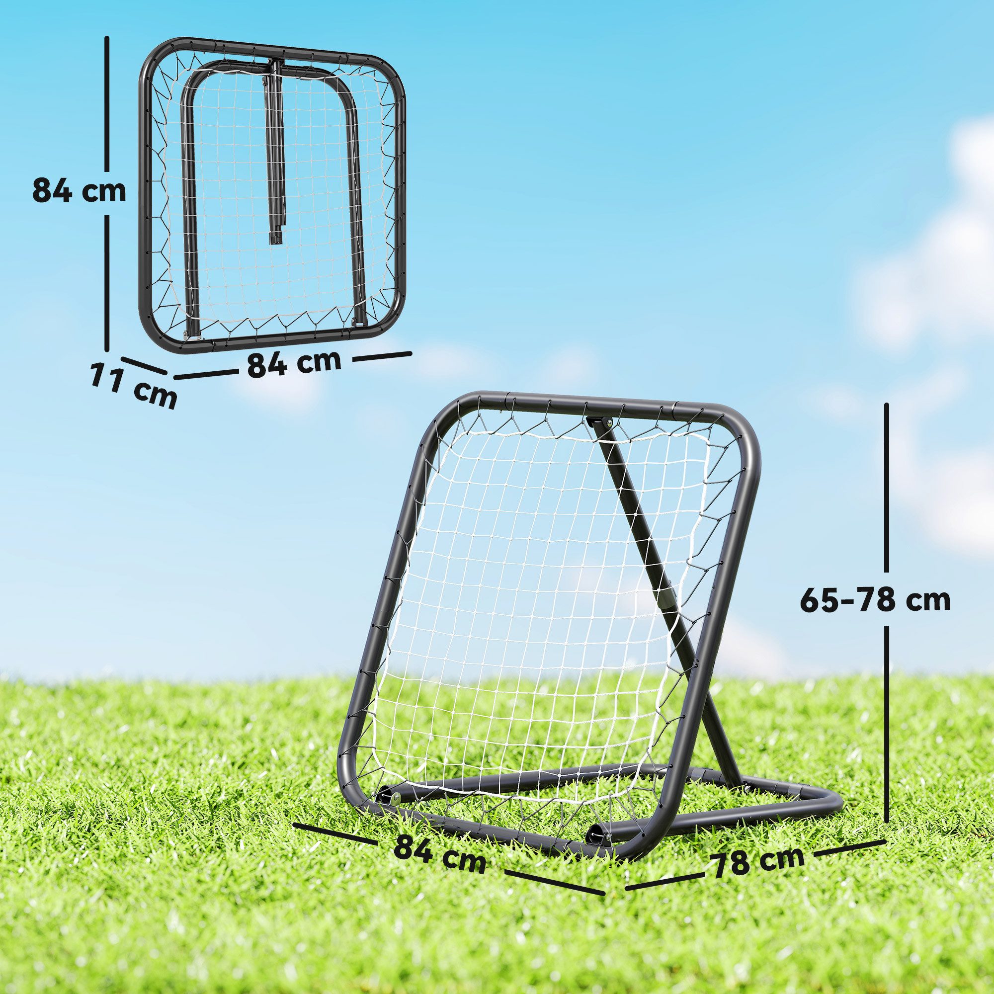 HOMCOM Rebounder Fußball klappbar Kickback Tor Rückprallwand Netz, (Rückprallwand Netz, 1-St., Kickback Tor), für Baseball Basketball Verstellbar in 5 Stufen Metall