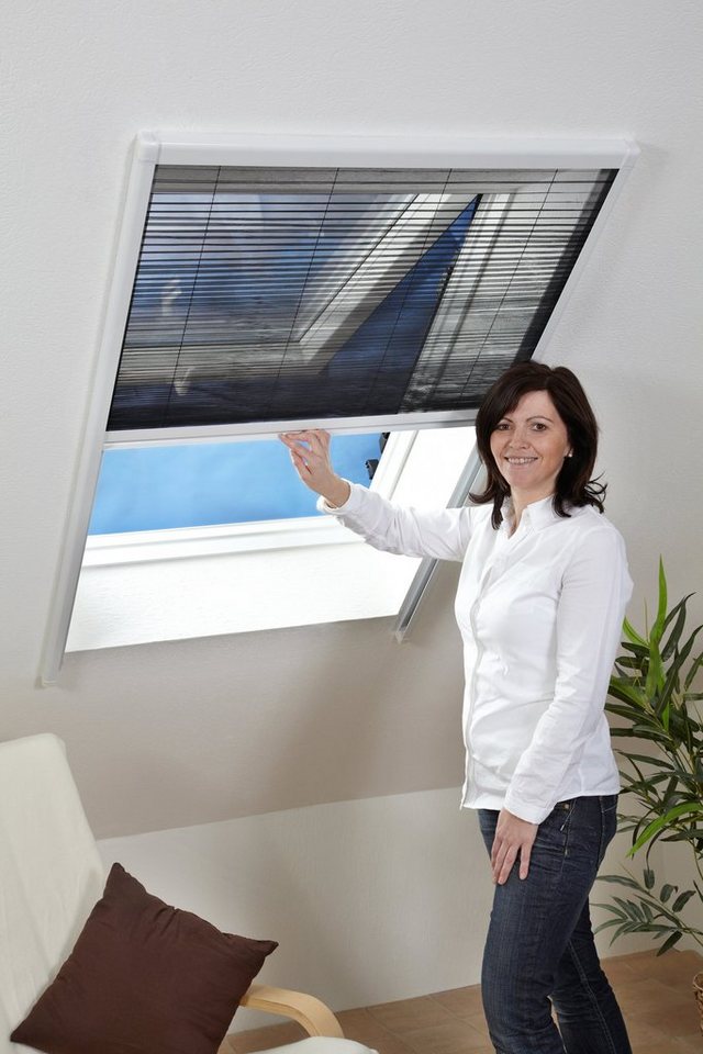 Thumbnail - Insektenschutzrollo für Dachfenster, hecht international, transparent, verschraubt, weiß/schwarz, BxH: 160x180 cm
