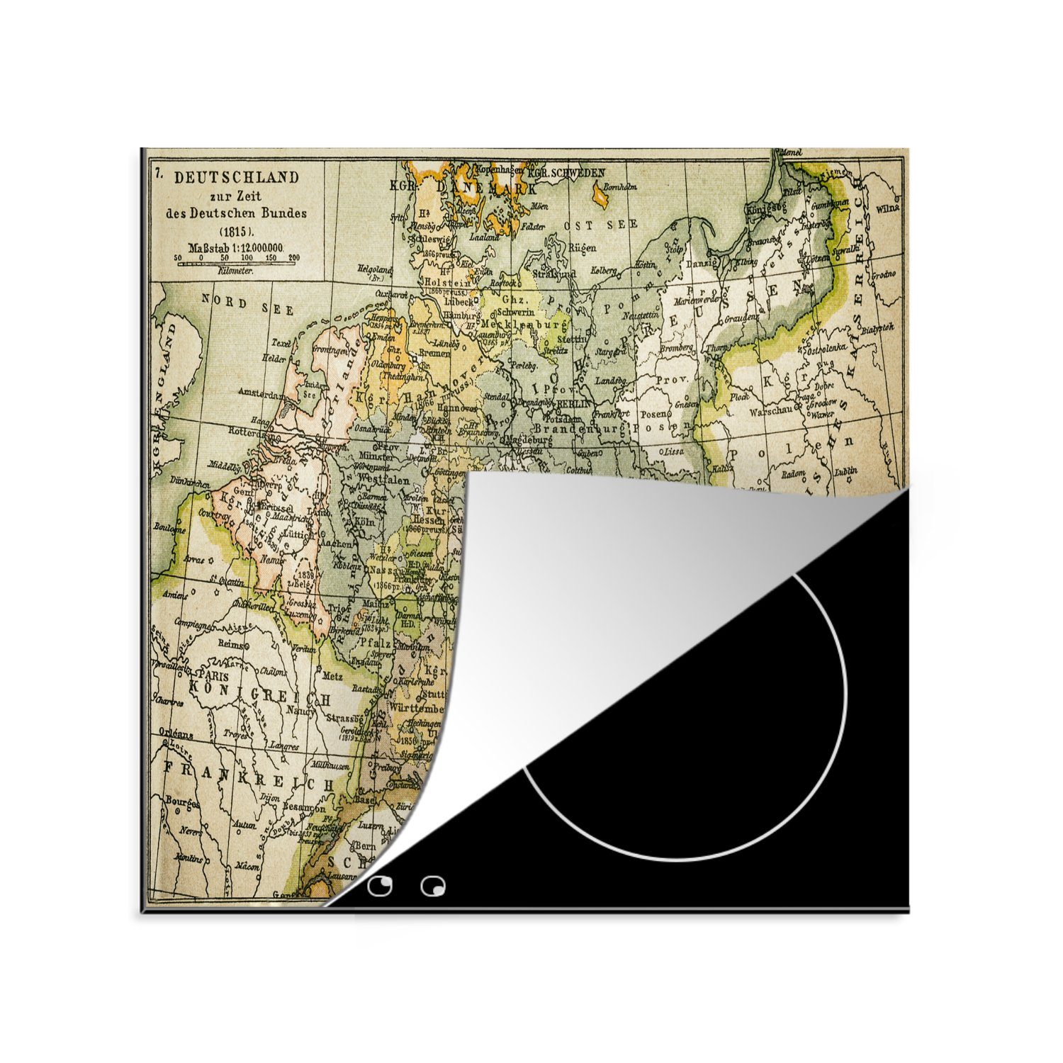 MuchoWow Herdblende-/Abdeckplatte Antike Landkarte von Deutschland, Vinyl, (1 tlg), 78x78 cm, Ceranfeldabdeckung, Arbeitsplatte für küche