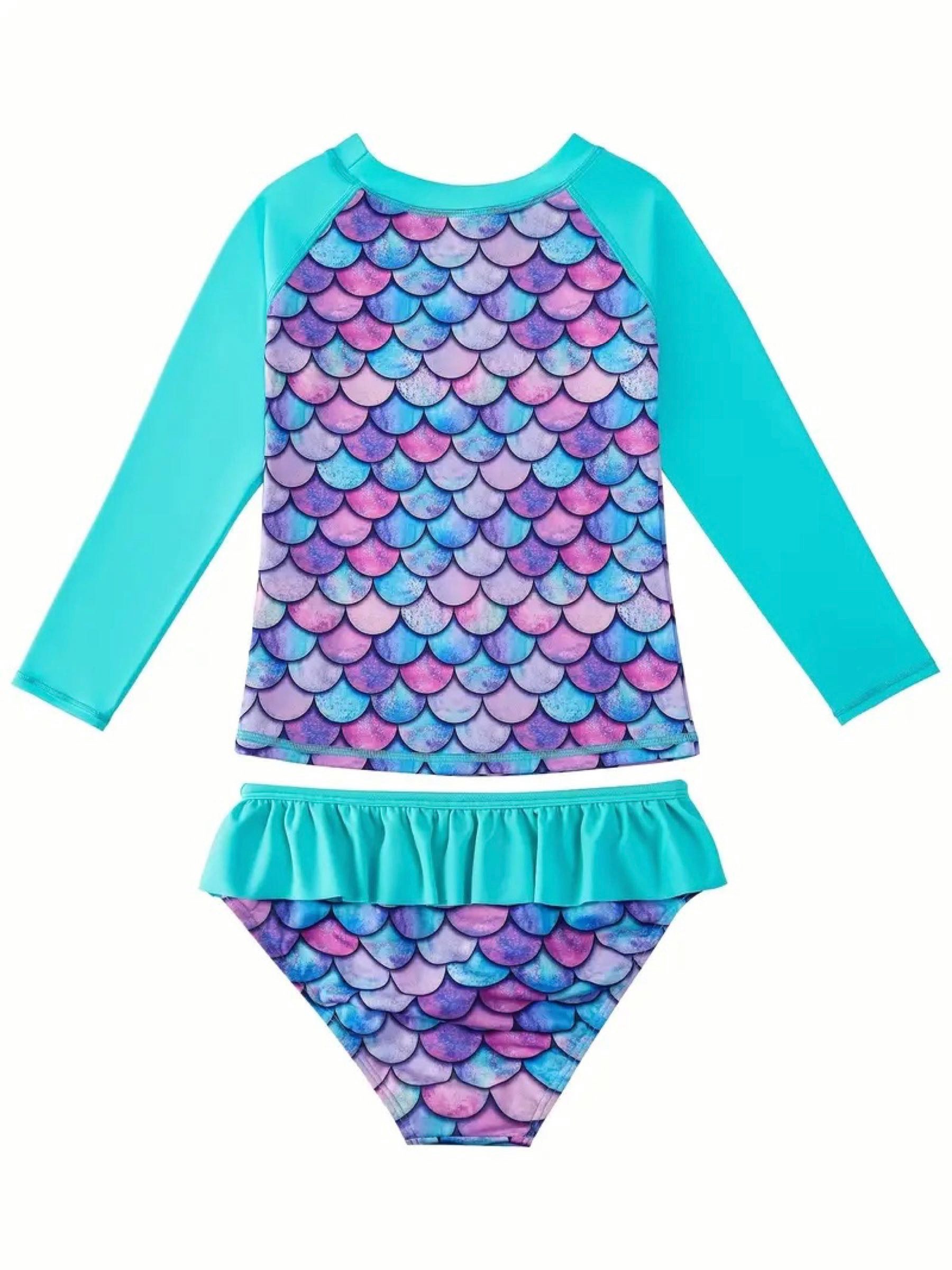 Corimori Badeanzug Langarm Rock Mädchen Badeanzug Meerjungfrau Design (Geschenk, 2-St., Packung) UV Schutz, Sommer, Strandmode für Mädchen