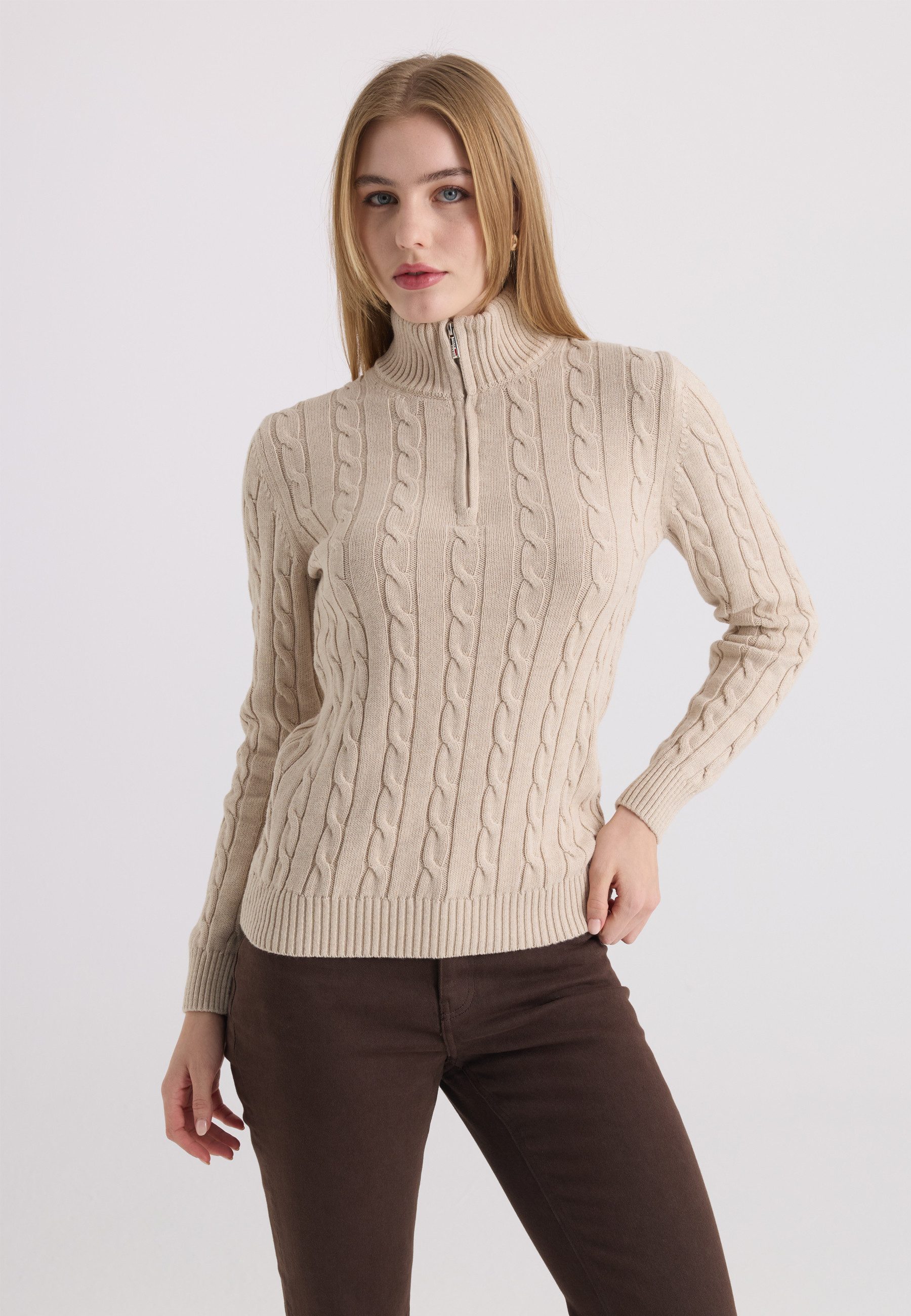 Felix Hardy Stehkragenpullover Pullover mit Zopfmuster