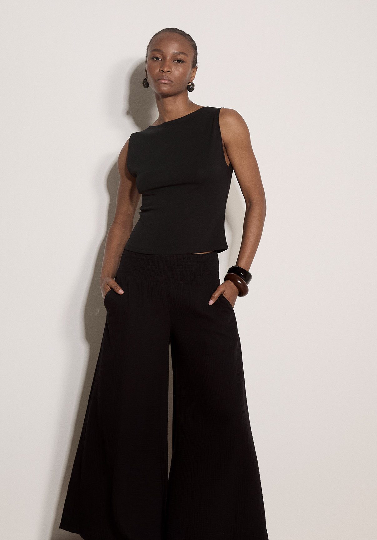 Apricot Shirttop Crop-Top mit feinem Rippstrick – Bild 4 von 5