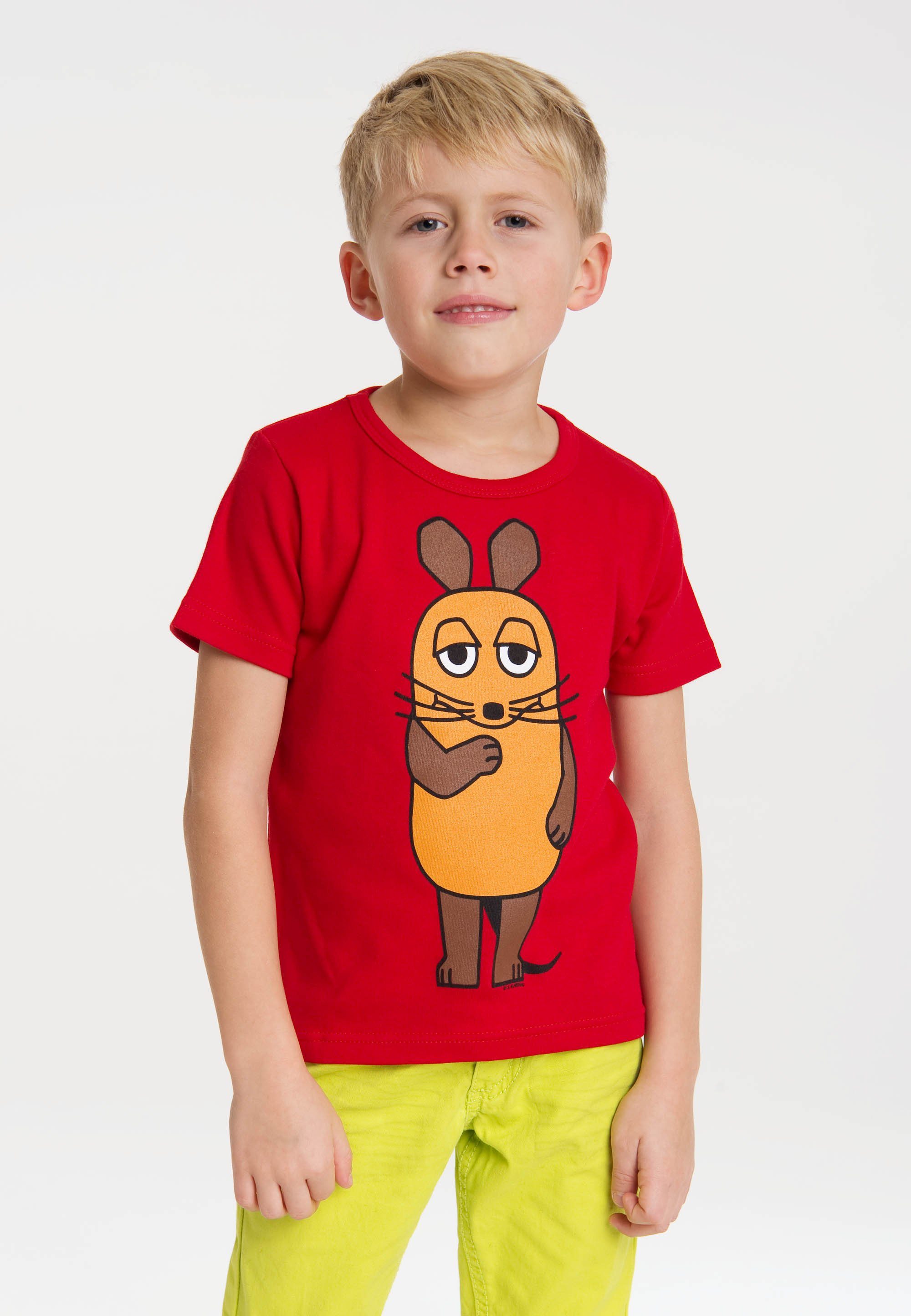 Maus LOGOSHIRT rot lizenziertem Originaldesign T-Shirt Die mit